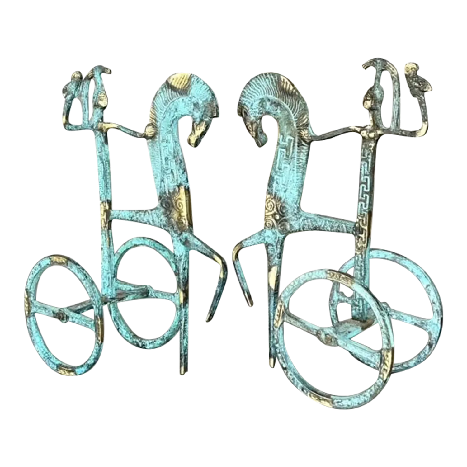 Vintage Regency Etruscan Soldiers on Horseback - a Pair - Detail view