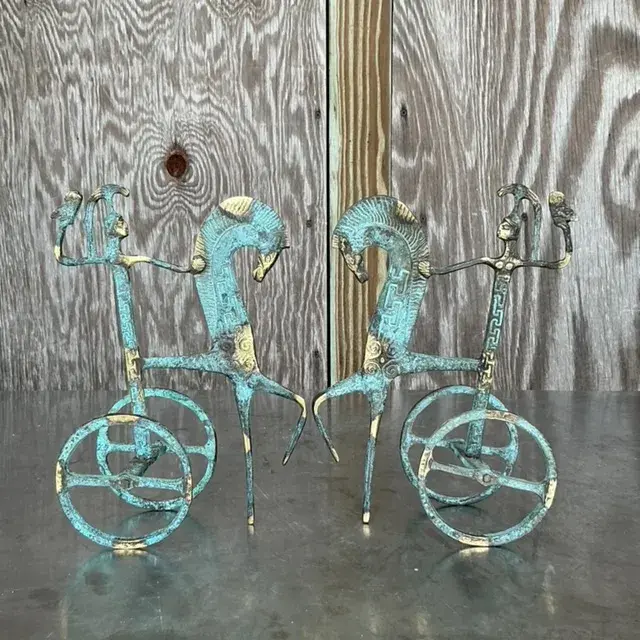 Vintage Regency Etruscan Soldiers on Horseback - a Pair - Top view