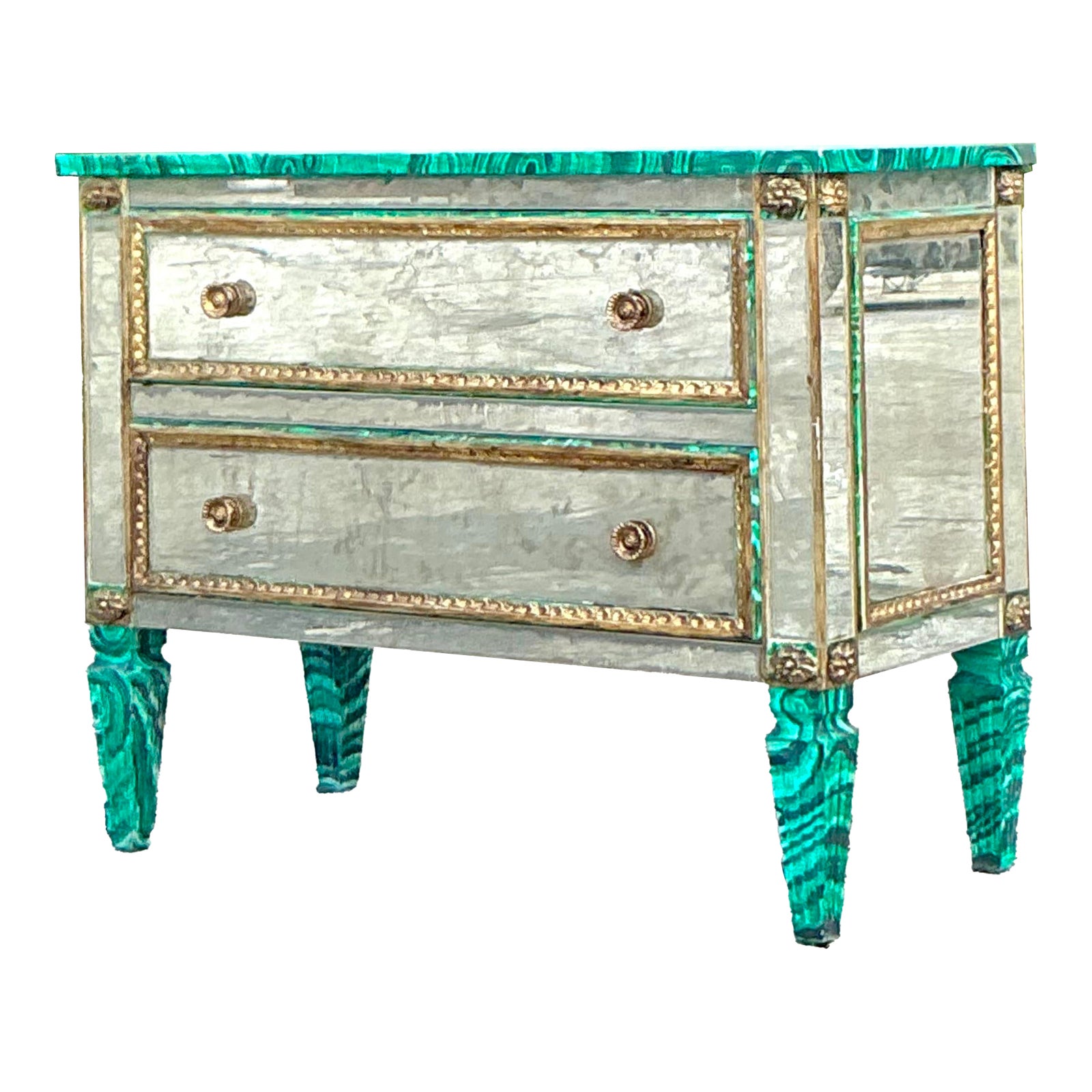 Vintage Regency Faux Painted Malachite Mirrored Chest of Drawers - Detail view