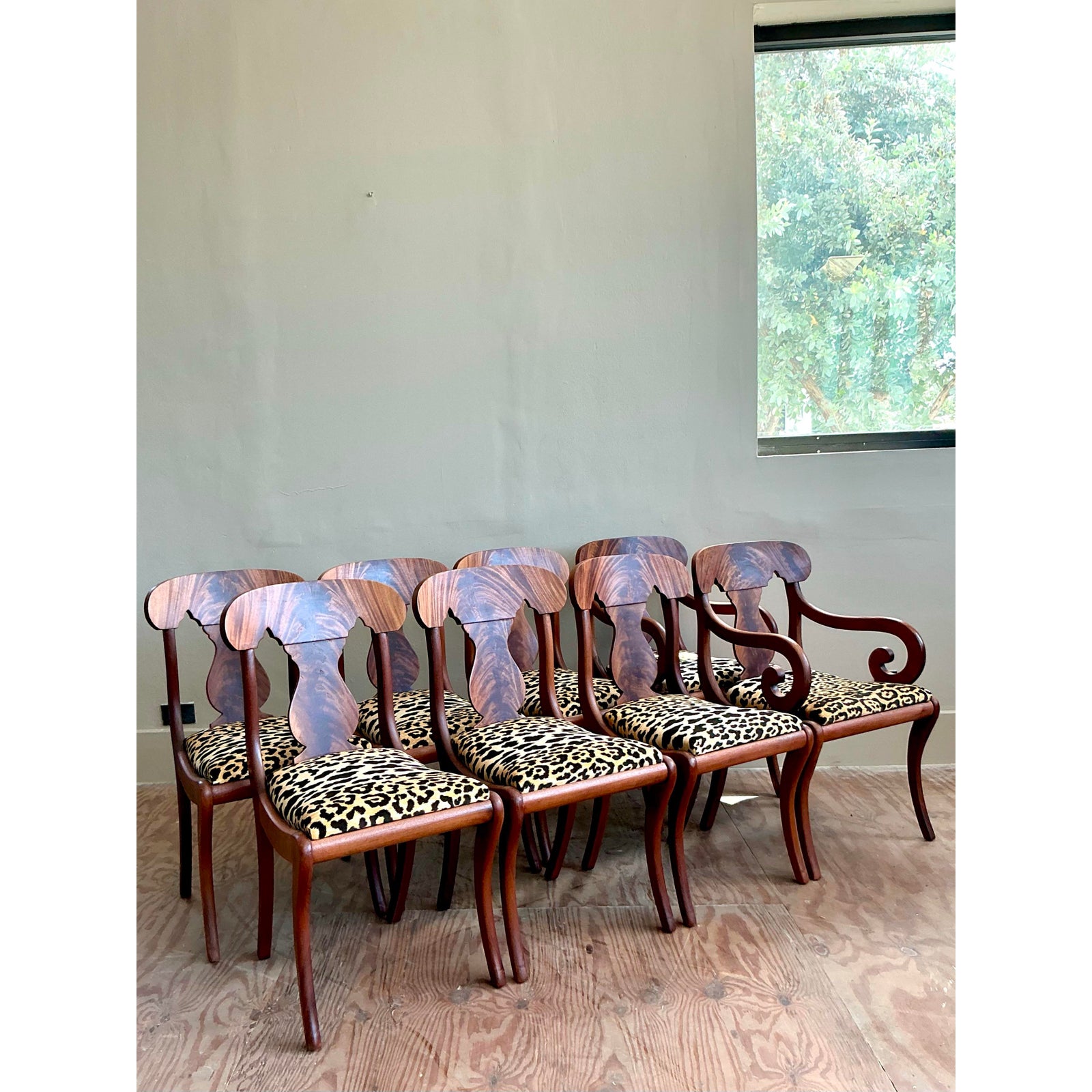 Vintage Regency Flame Mahogany Empire Dining Chairs - Set of 8 - Side view