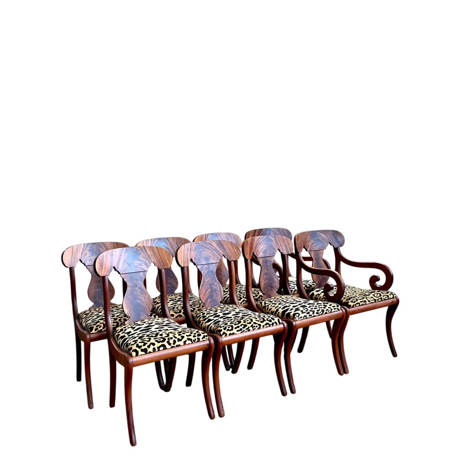 Vintage Regency Flame Mahogany Empire Dining Chairs - Set of 8 - Detail view