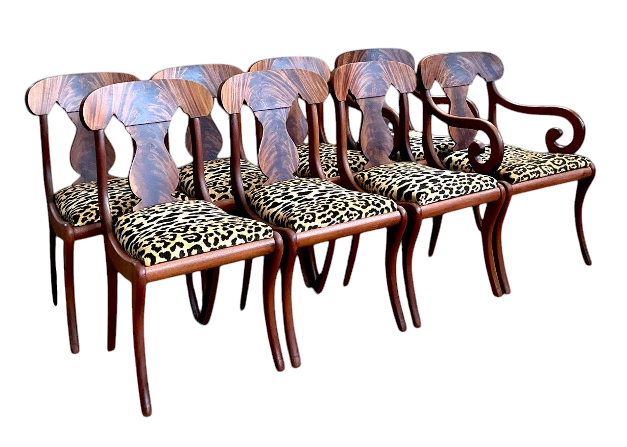 Vintage Regency Flame Mahogany Empire Dining Chairs - Set of 8 - Detail view