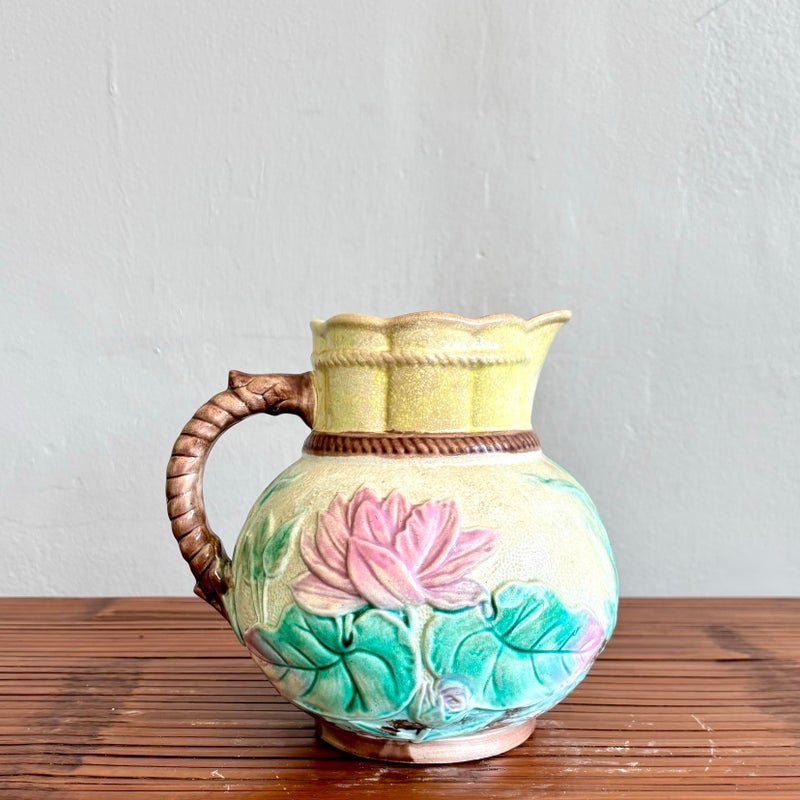 Vintage Regency Floral Ceramic Pitcher - Top view