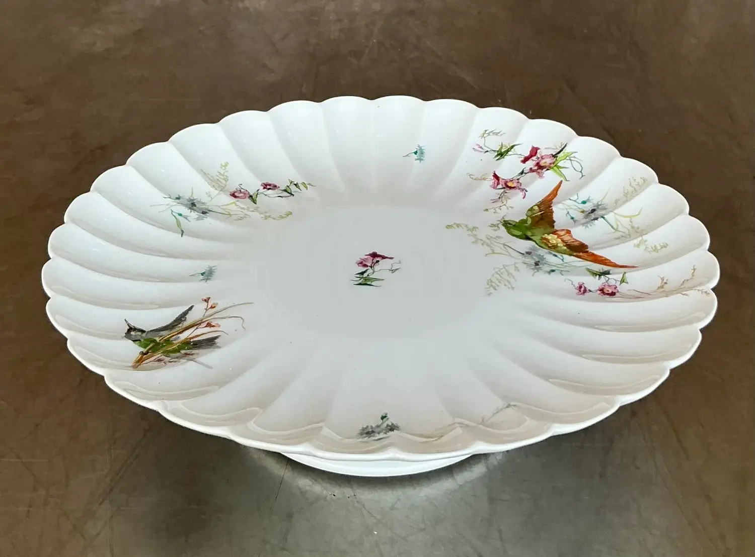 Vintage Regency Fluted Birds Cake Plate - Side view