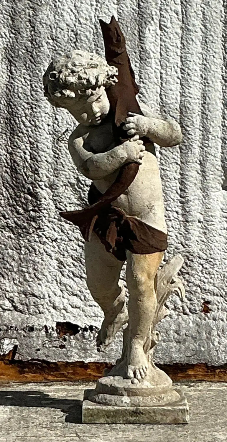 Vintage Regency French Cement Over Fiberglass Figural Statue - Top view