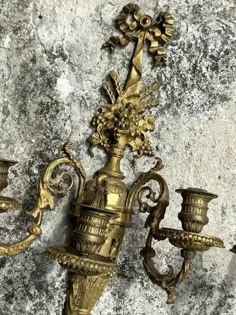 Vintage Regency Gilt Candle Sconces - a Pair - Back view