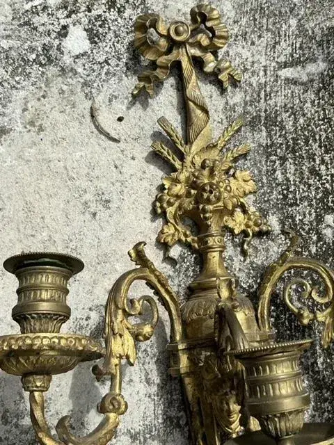 Vintage Regency Gilt Candle Sconces - a Pair - Side view