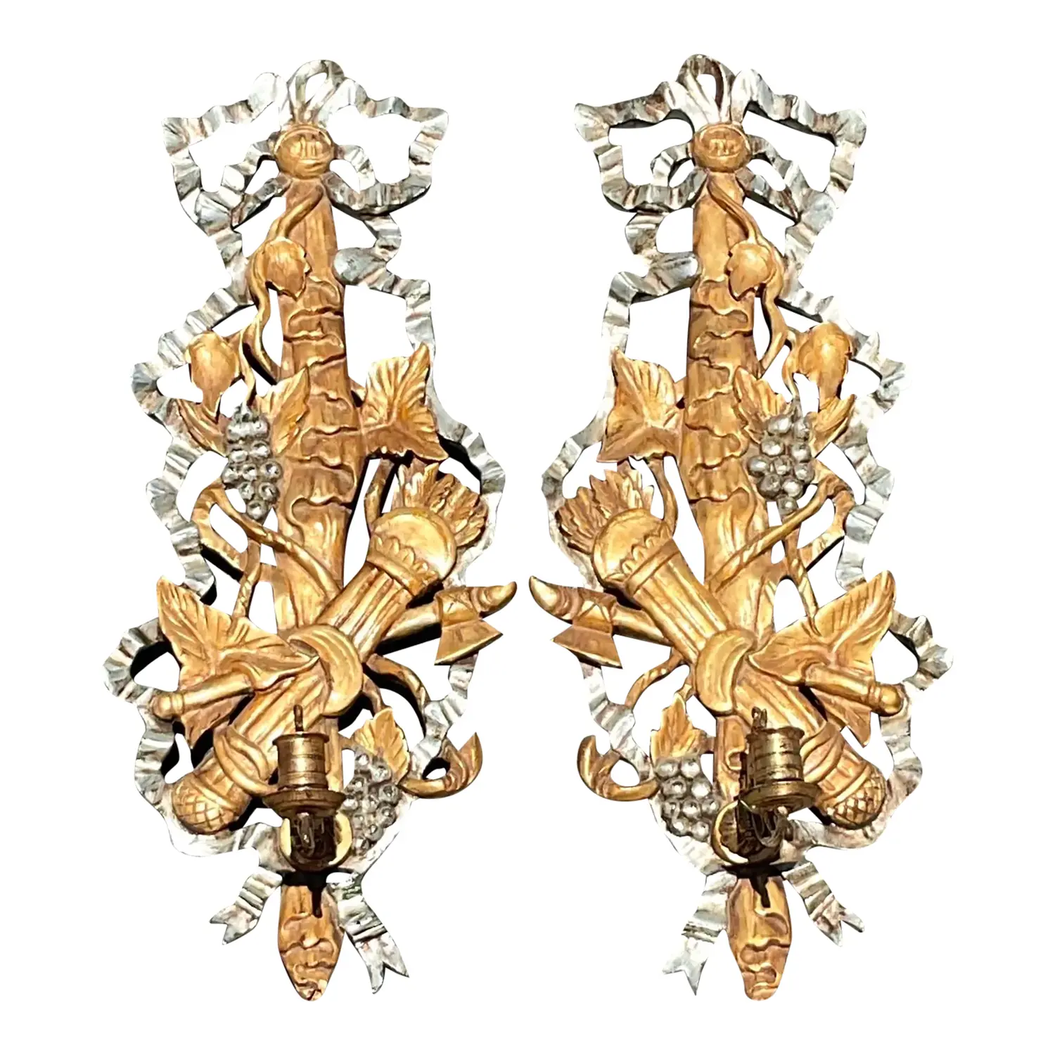 Vintage Regency Gilt Carved Wood Candle Sconce - a Pair