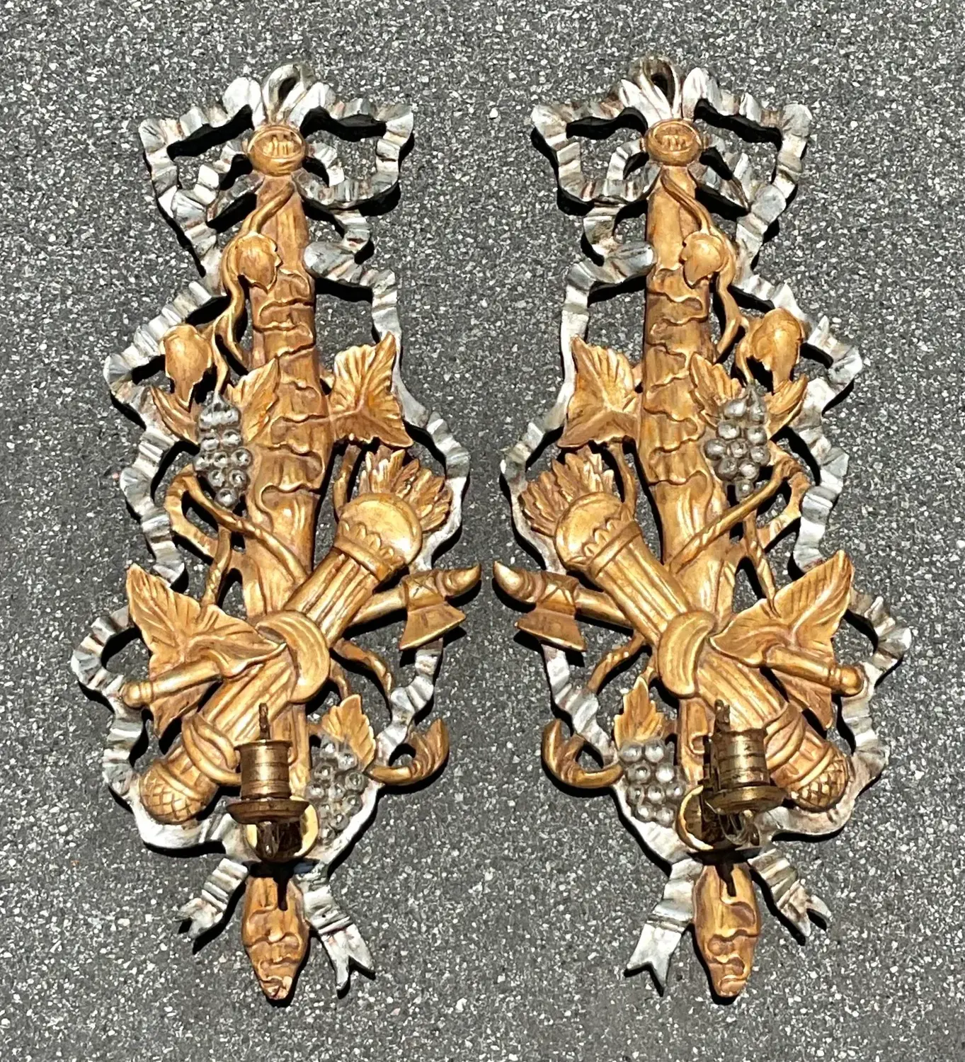 Vintage Regency Gilt Carved Wood Candle Sconce - a Pair - Back view