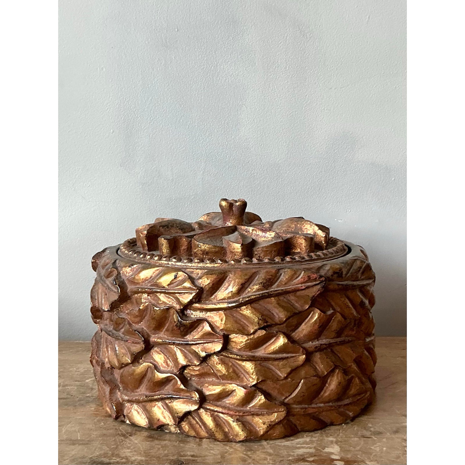 Vintage Regency Gilt Leaves Lidded Bowl - Back view