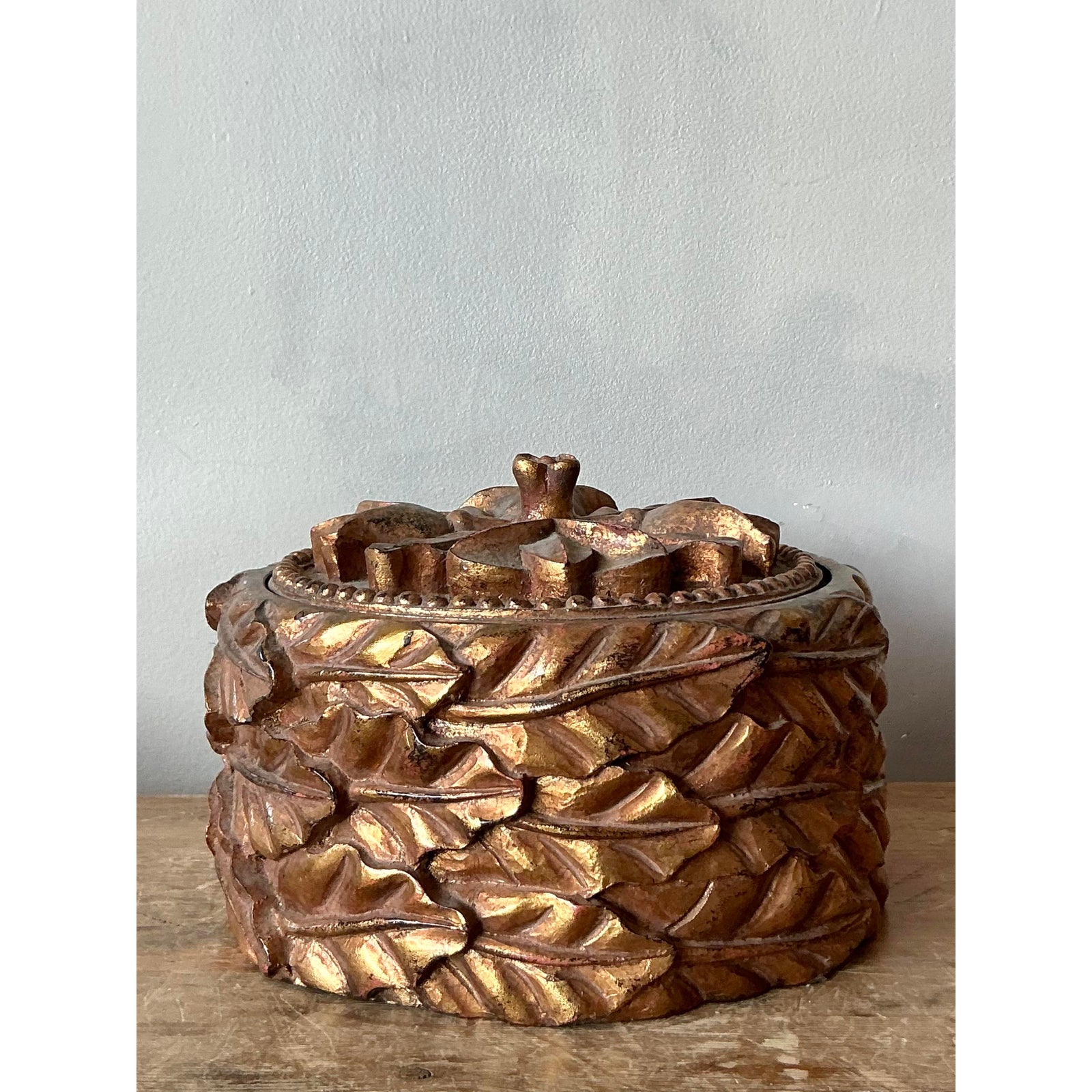 Vintage Regency Gilt Leaves Lidded Bowl - Top view