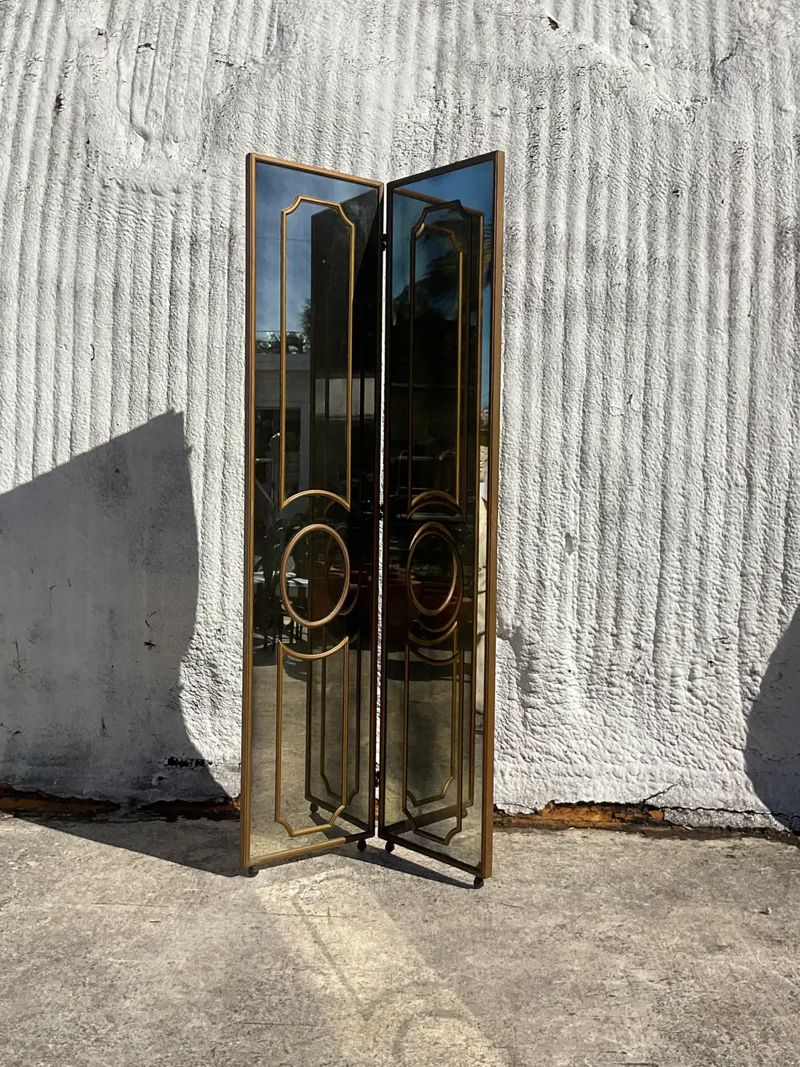 Vintage Regency Gilt Mullion Smoked Mirror Folding Screen - Back view