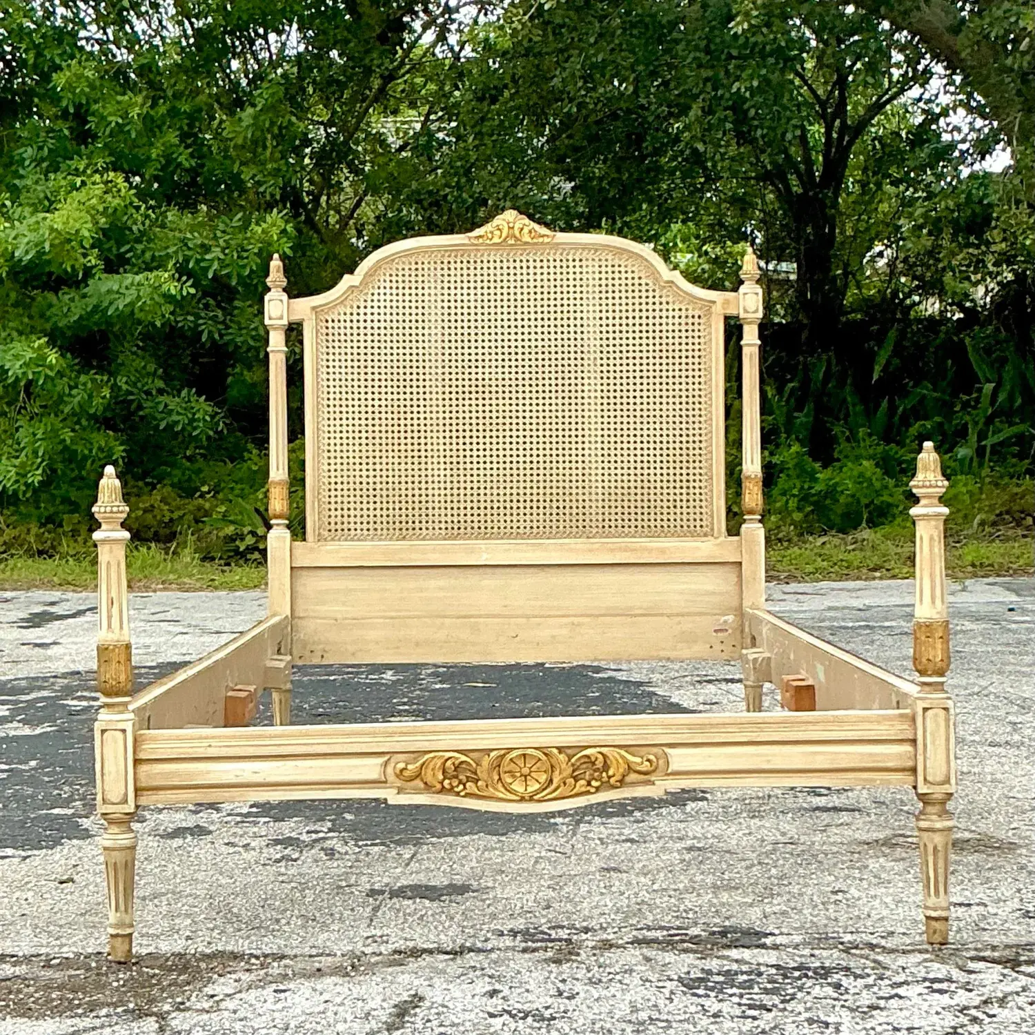 Vintage Regency Gilt Tipped Cane Twin Bedframe - Top view