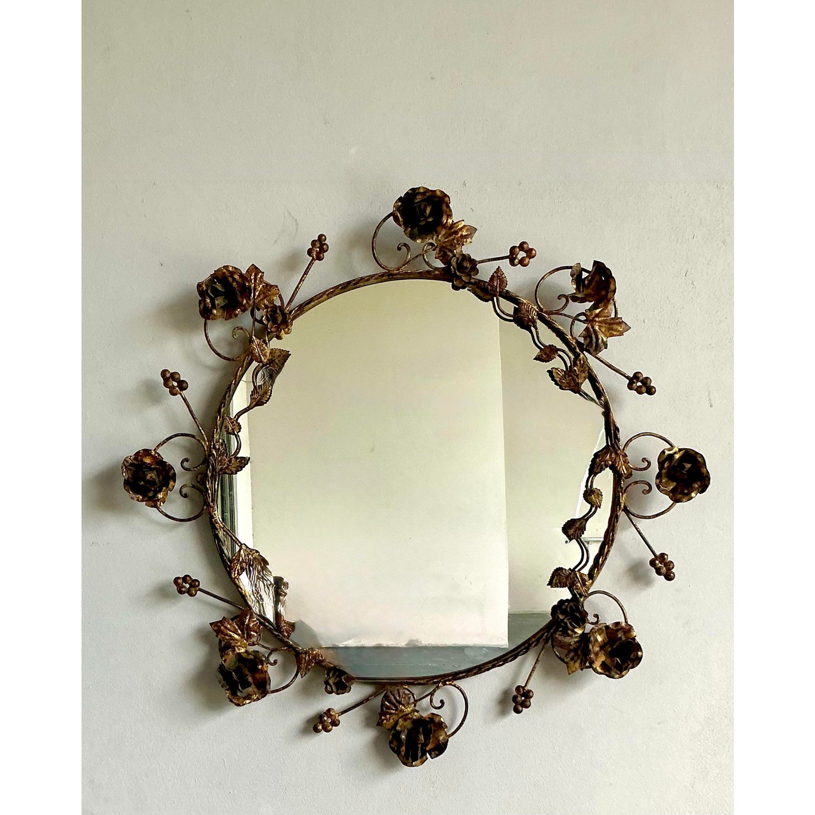 Vintage Regency Gilt Tipped Rose Vine Mirror - Back view