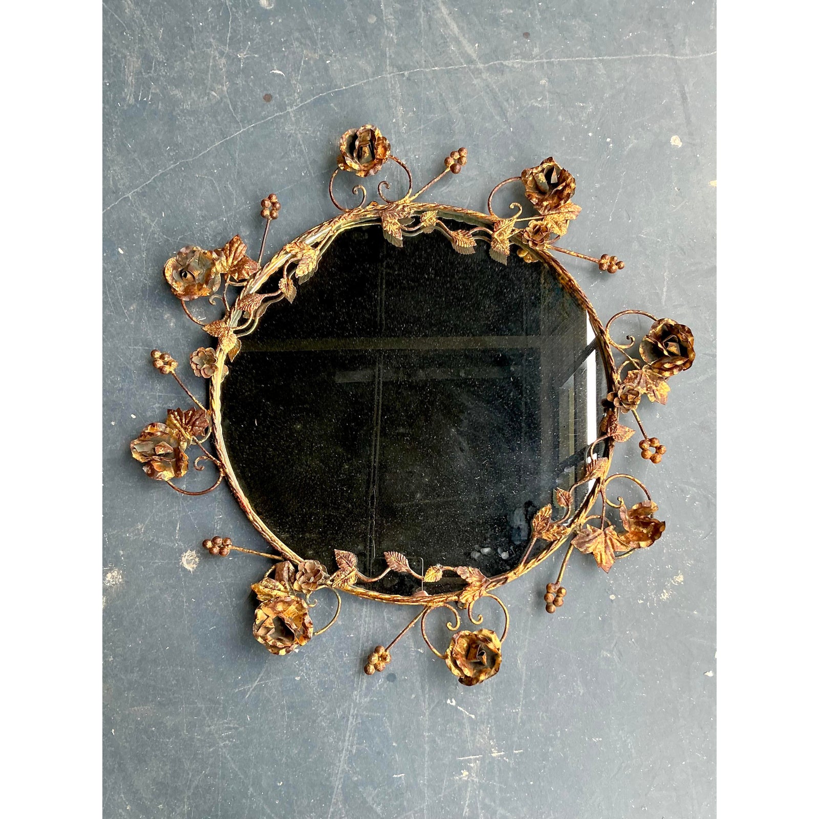Vintage Regency Gilt Tipped Rose Vine Mirror - Top view