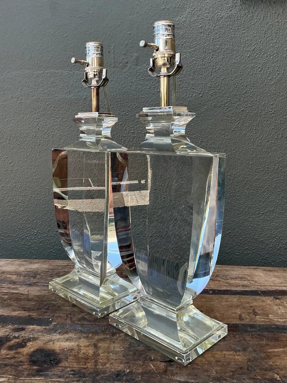 Vintage Regency Glass Lamps - A Pair - Detail view