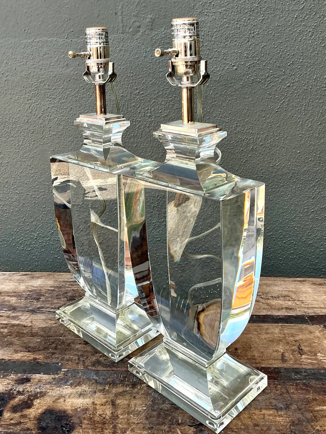 Vintage Regency Glass Lamps - A Pair - Top view