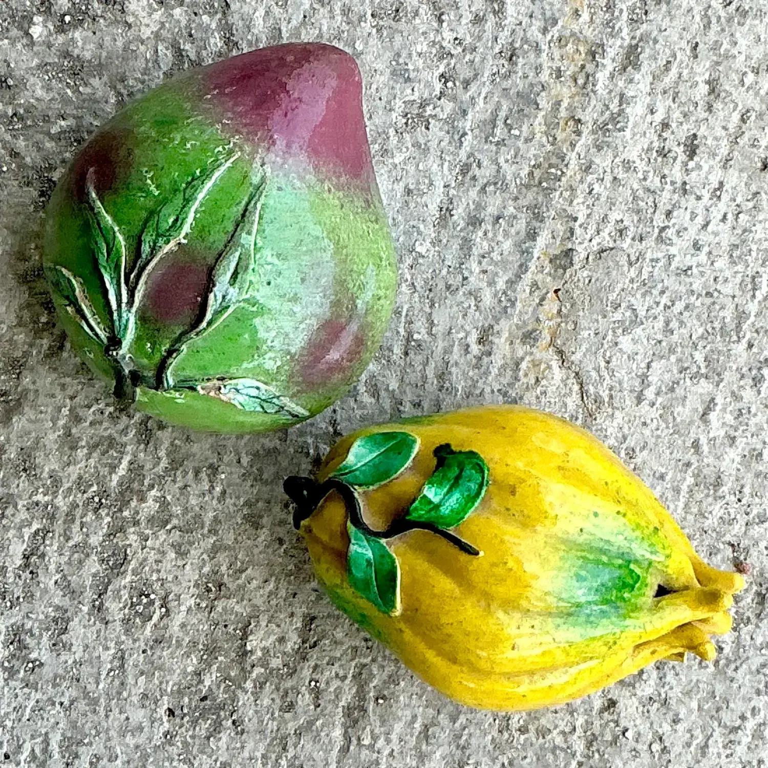 Vintage Regency Glazed Ceramic Altar Fruit - Set of 2 - Top view