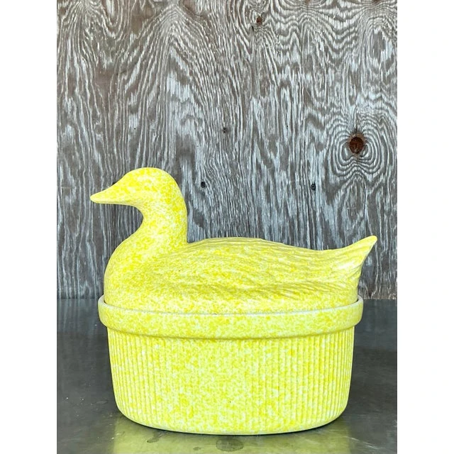Vintage Regency Glazed Ceramic Duck Casserole Dish - Back view