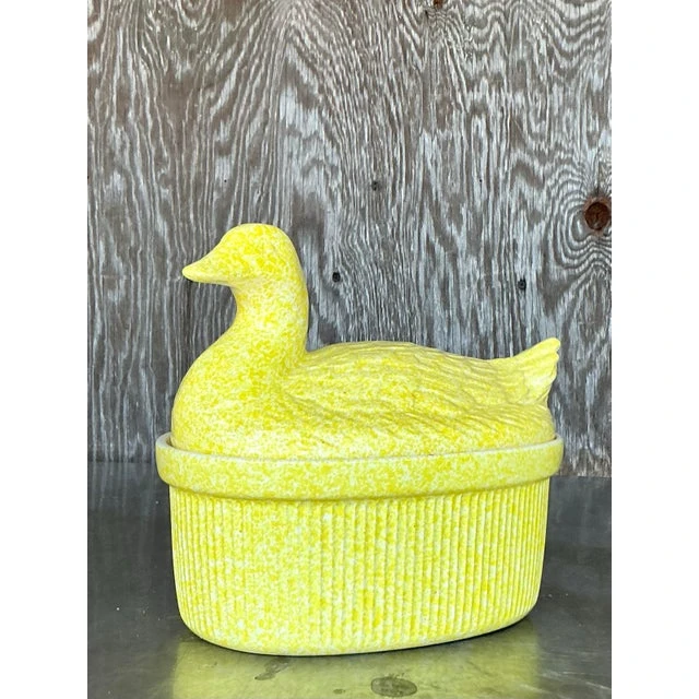 Vintage Regency Glazed Ceramic Duck Casserole Dish - Side view