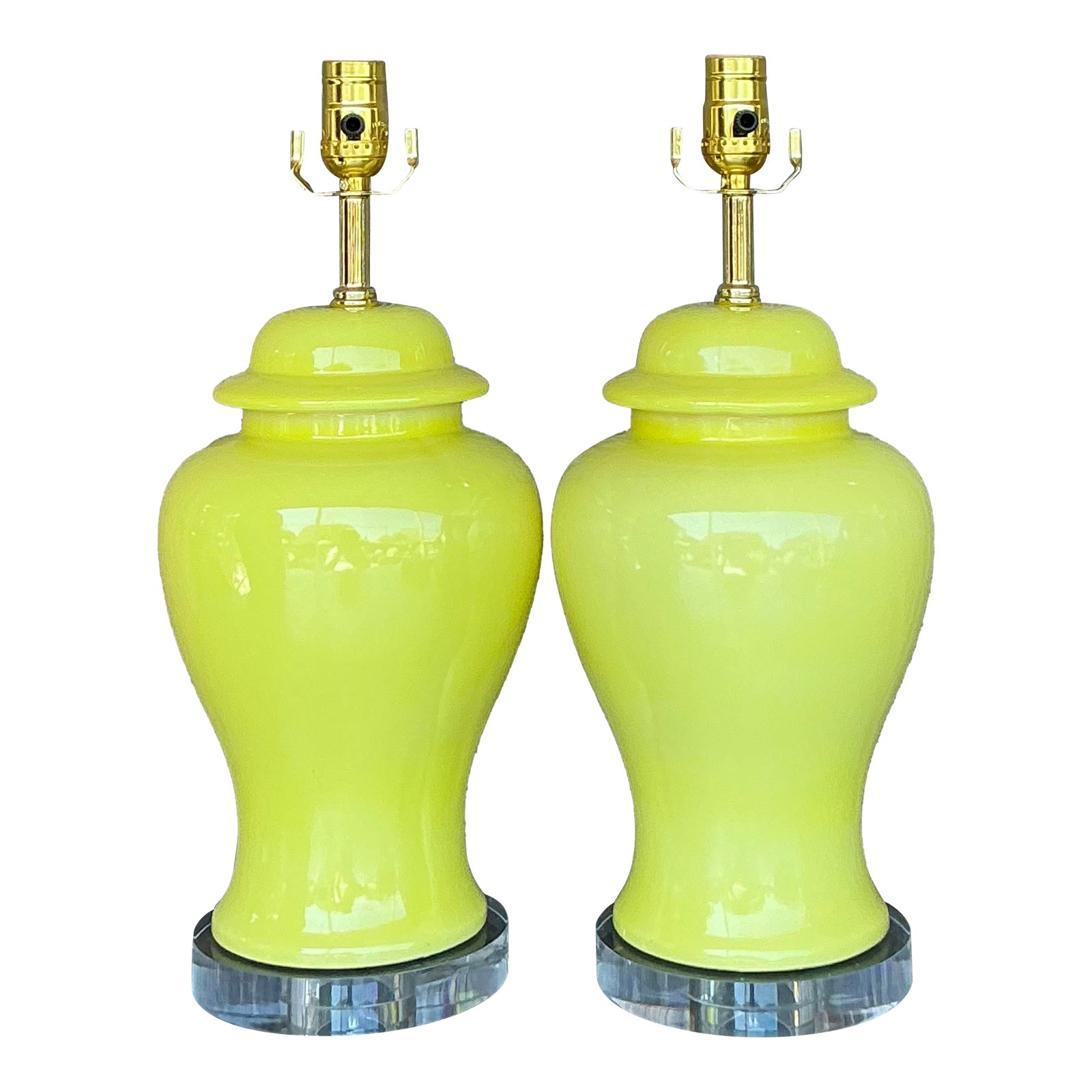 Vintage Regency Glazed Ceramic Ginger Jar Lamps - A Pair - Detail view