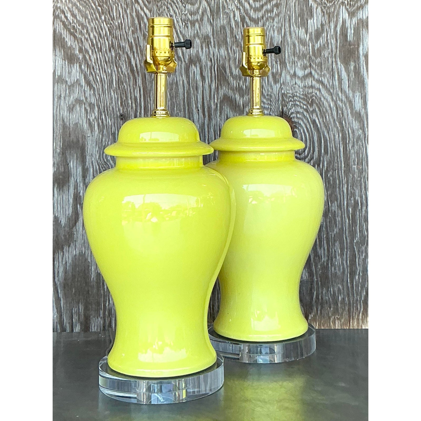 Vintage Regency Glazed Ceramic Ginger Jar Lamps - A Pair - Back view