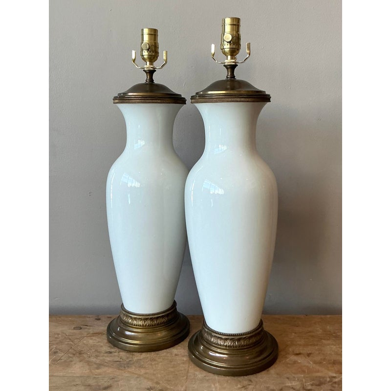 Vintage Regency Glazed Ceramic Lamps - A Pair - Top view
