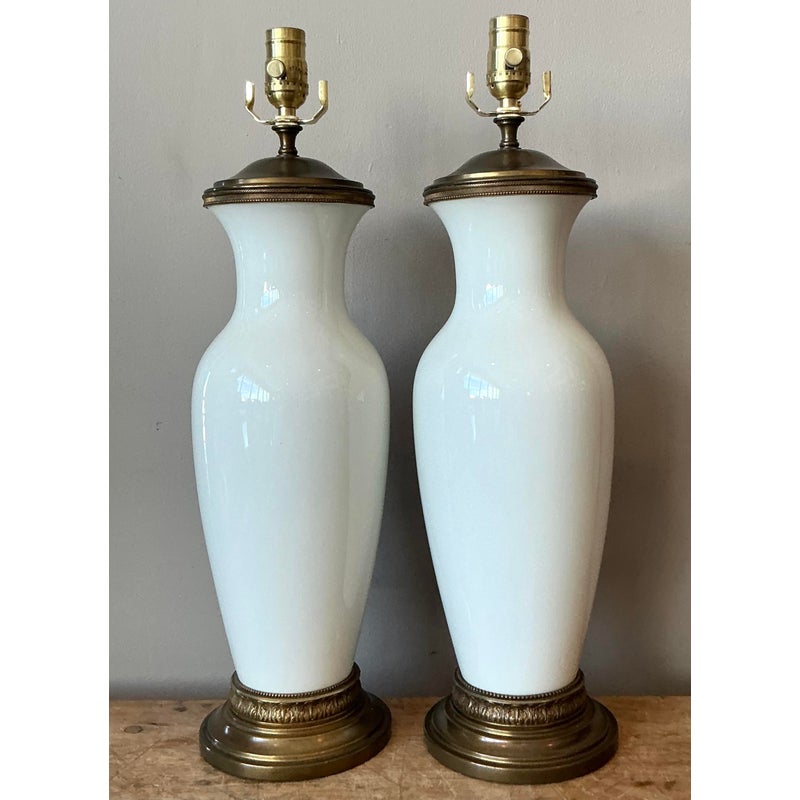 Vintage Regency Glazed Ceramic Lamps - A Pair - Side view