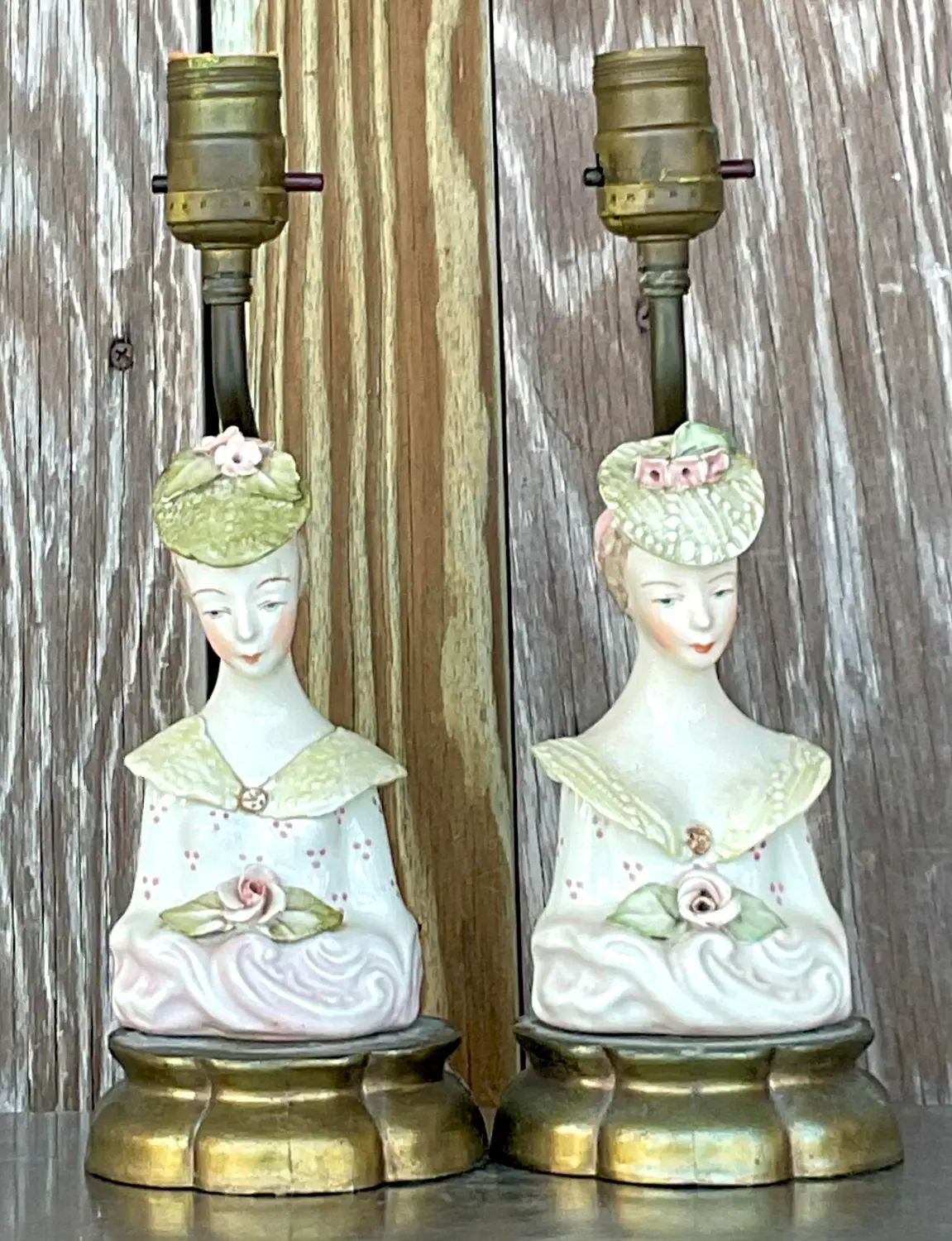 Vintage Regency Glazed Ceramic Lamps After Cordey - a Pair - Top view