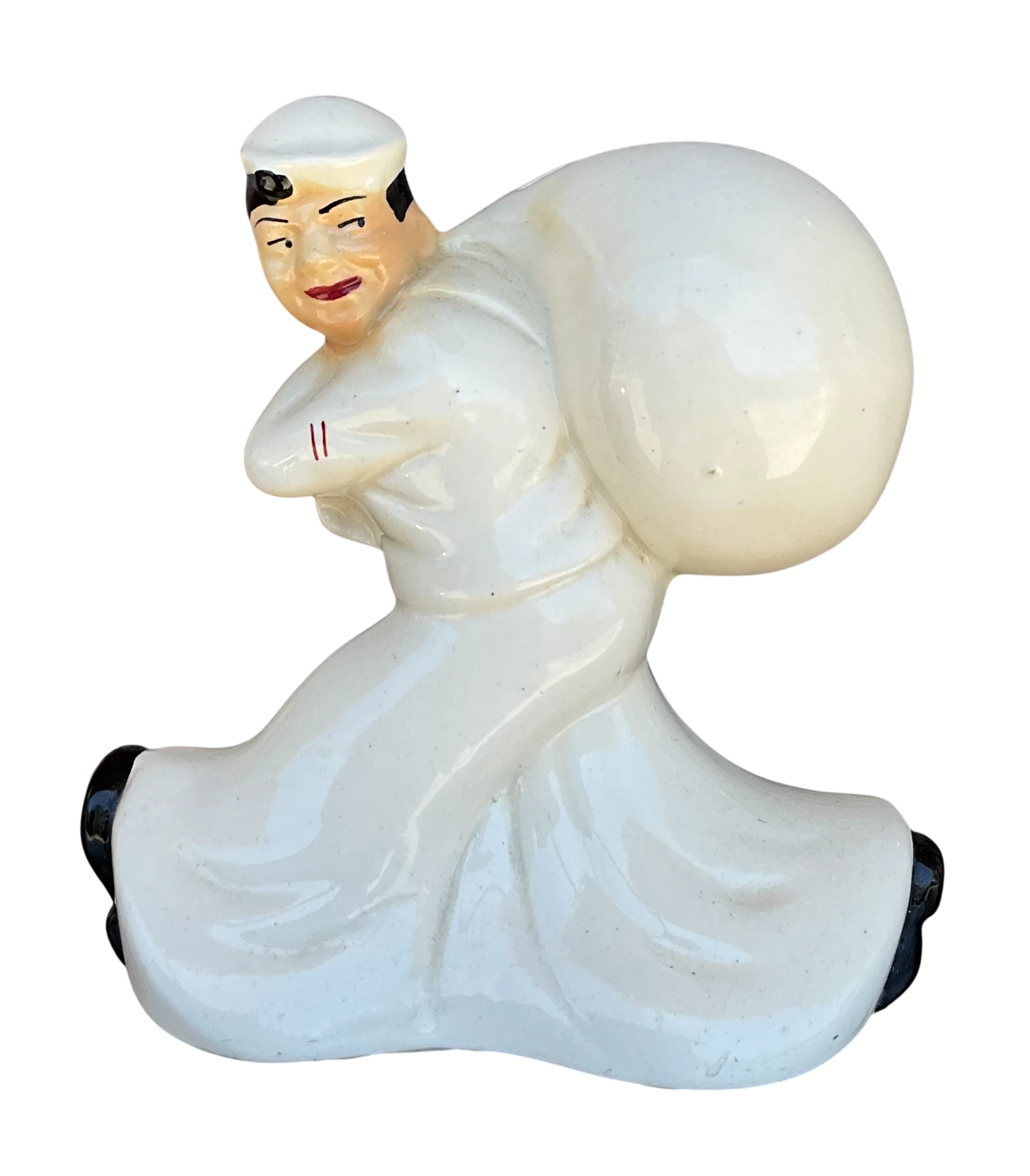 Vintage Regency Glazed Ceramic Navy Sailor Coin Bank - Detail view