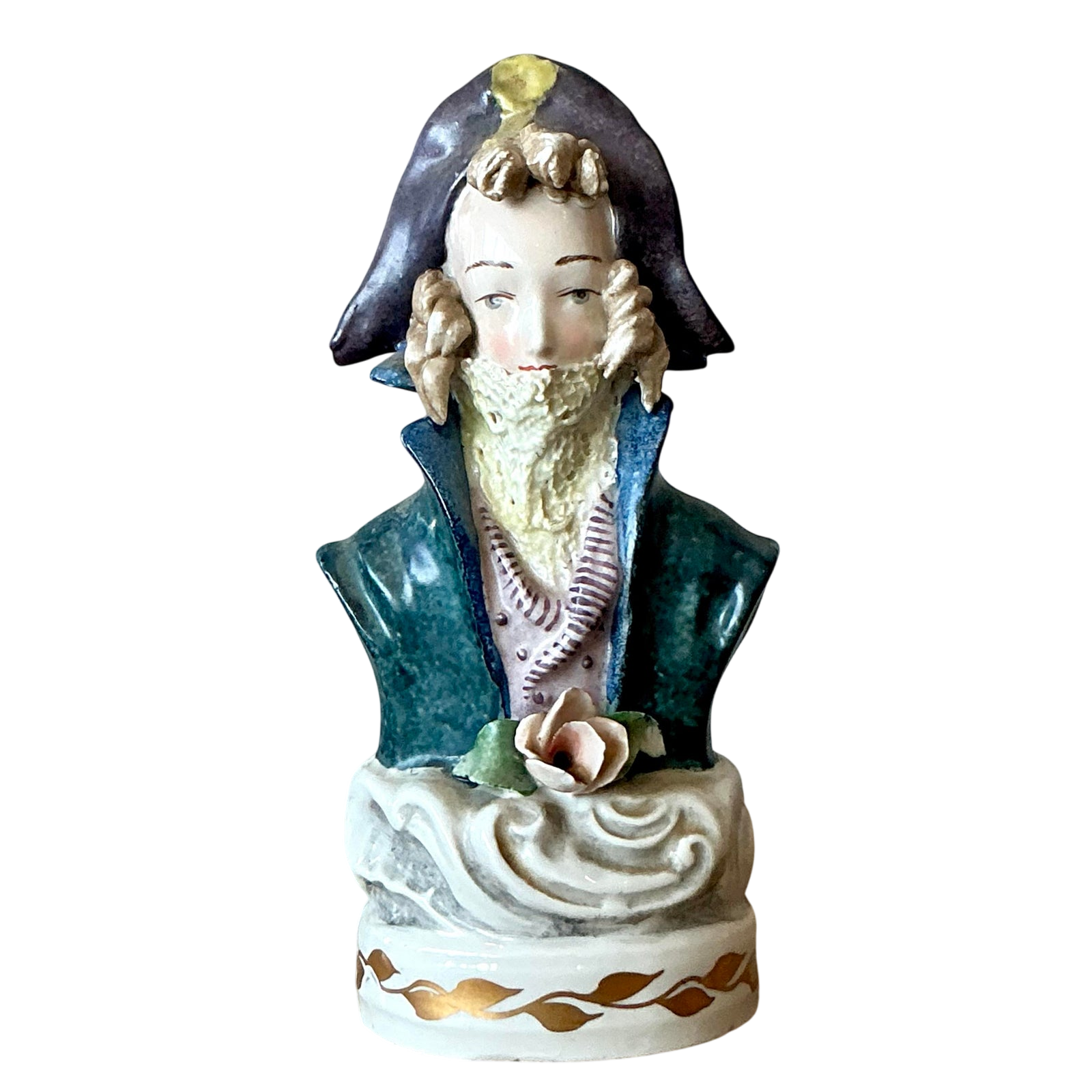 Vintage Regency Glazed Porcelain Bust of Officer