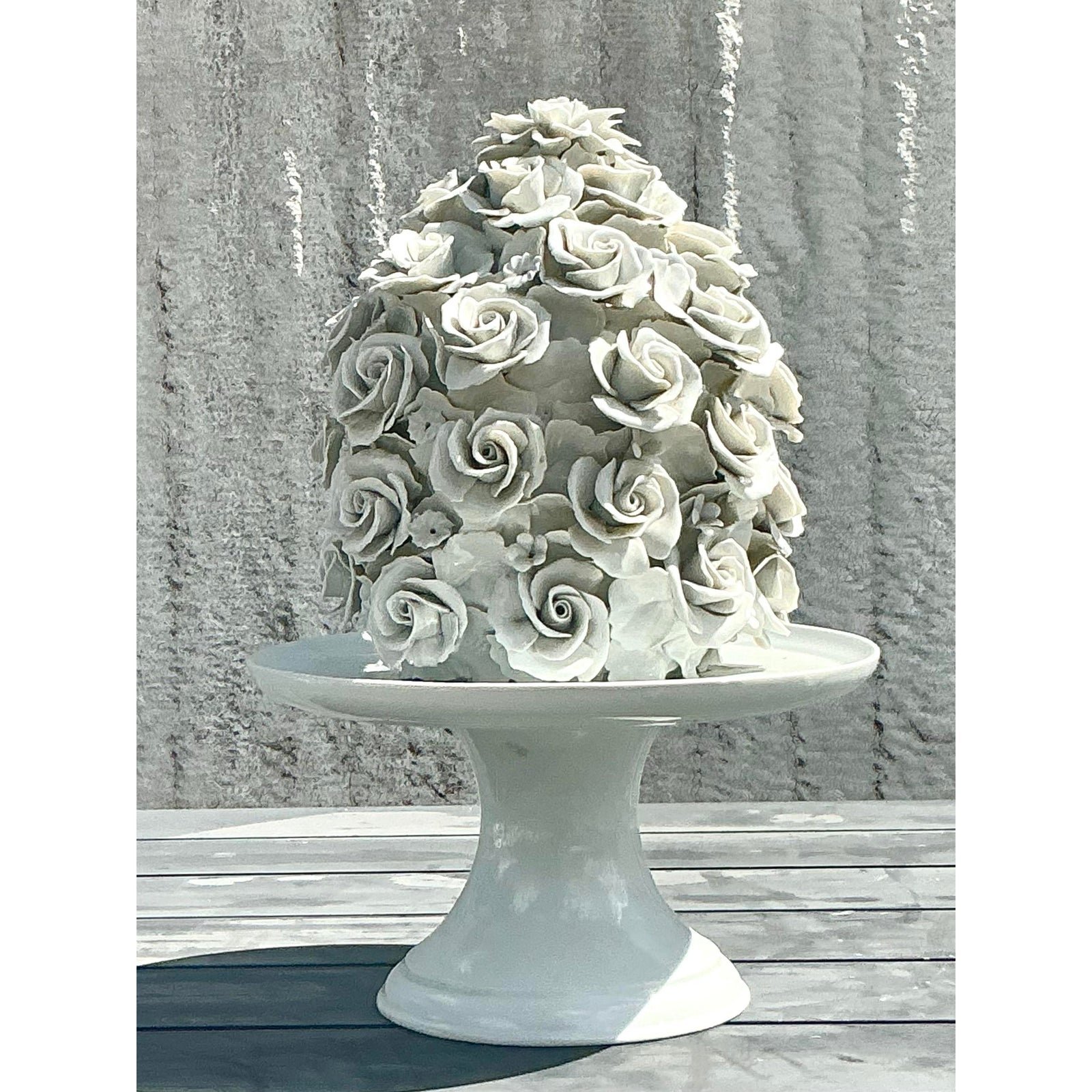 Vintage Regency Glazed Porcelain Rose Cake on Pedestal - Top view