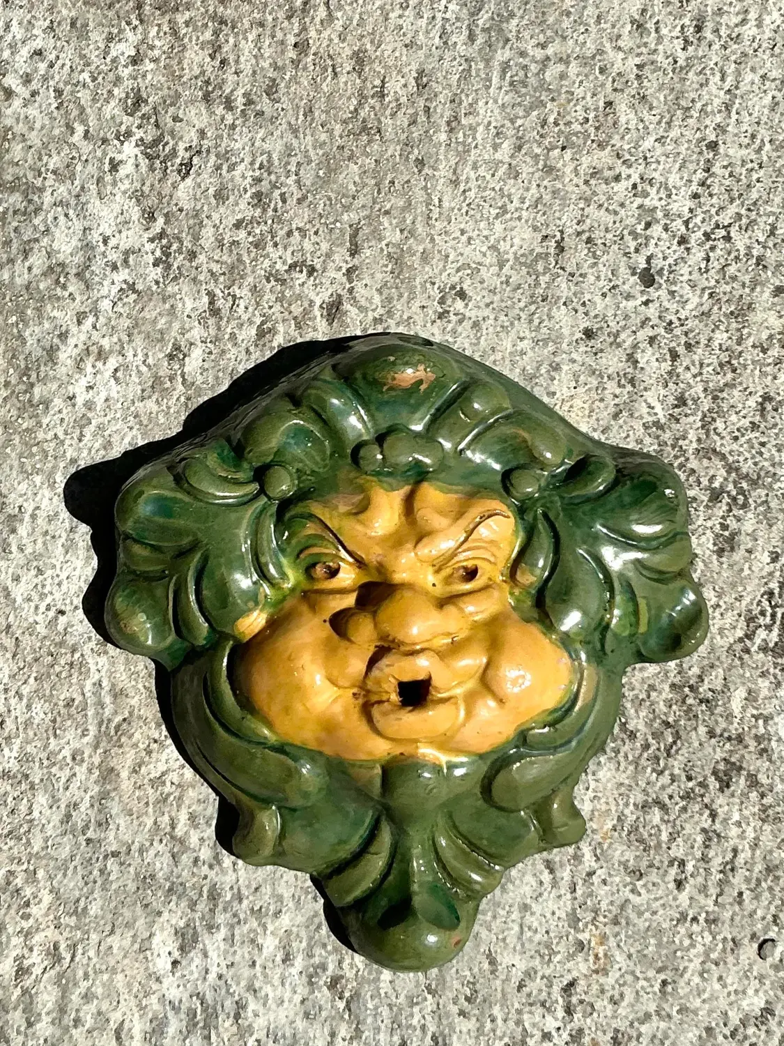 Vintage Regency Glazed Terracotta Face Sculpture - Detail view