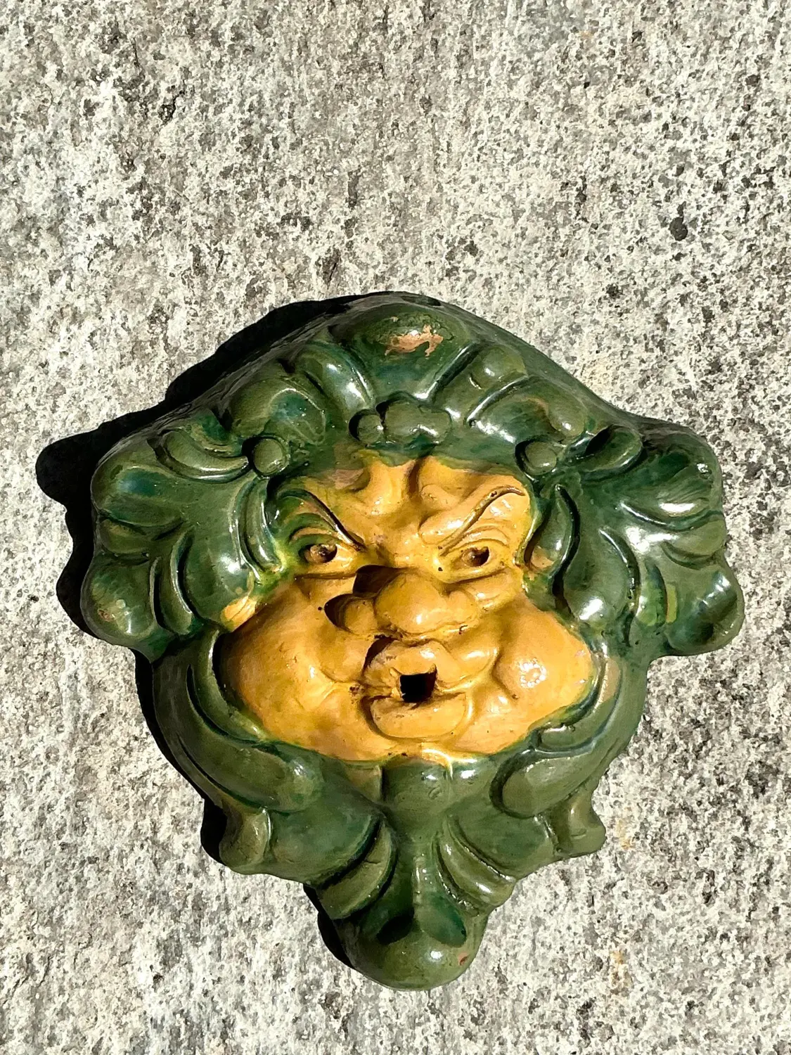 Vintage Regency Glazed Terracotta Face Sculpture - Back view