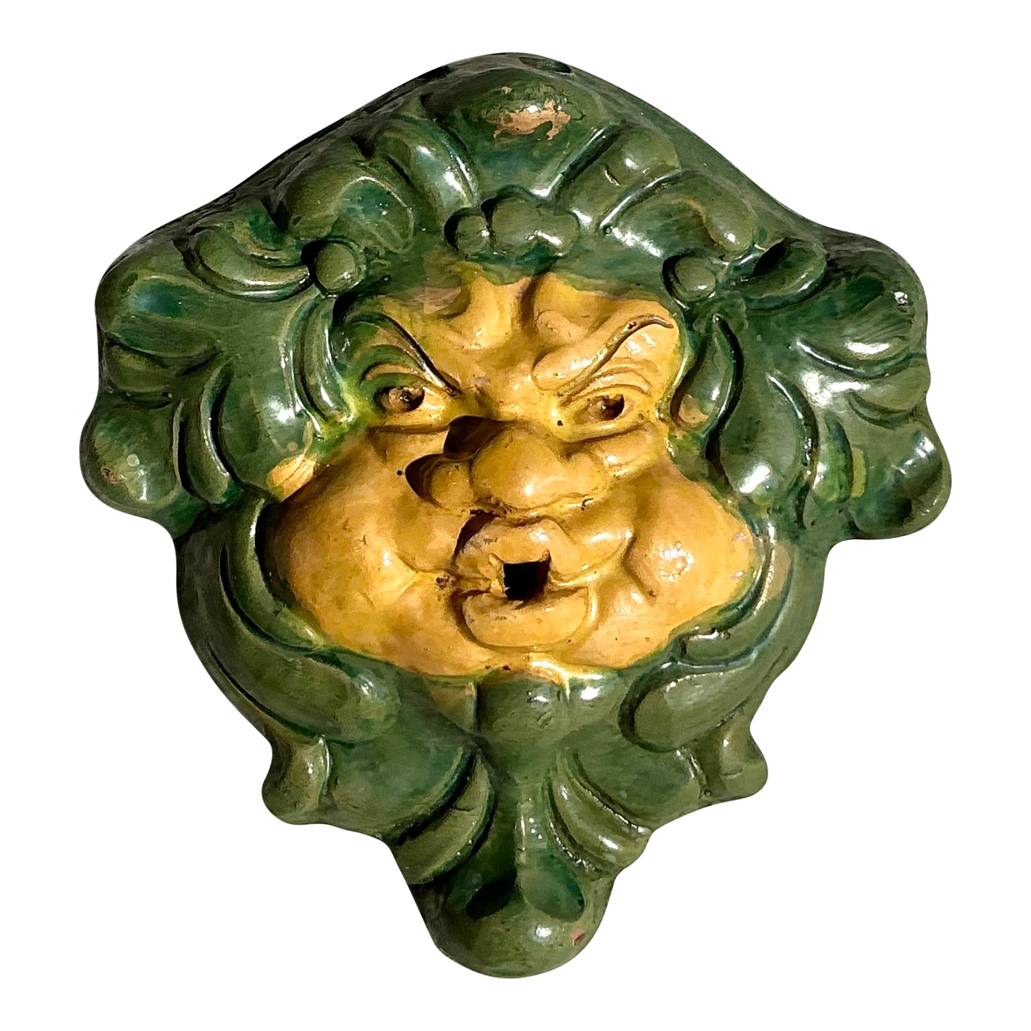 Vintage Regency Glazed Terracotta Face Sculpture