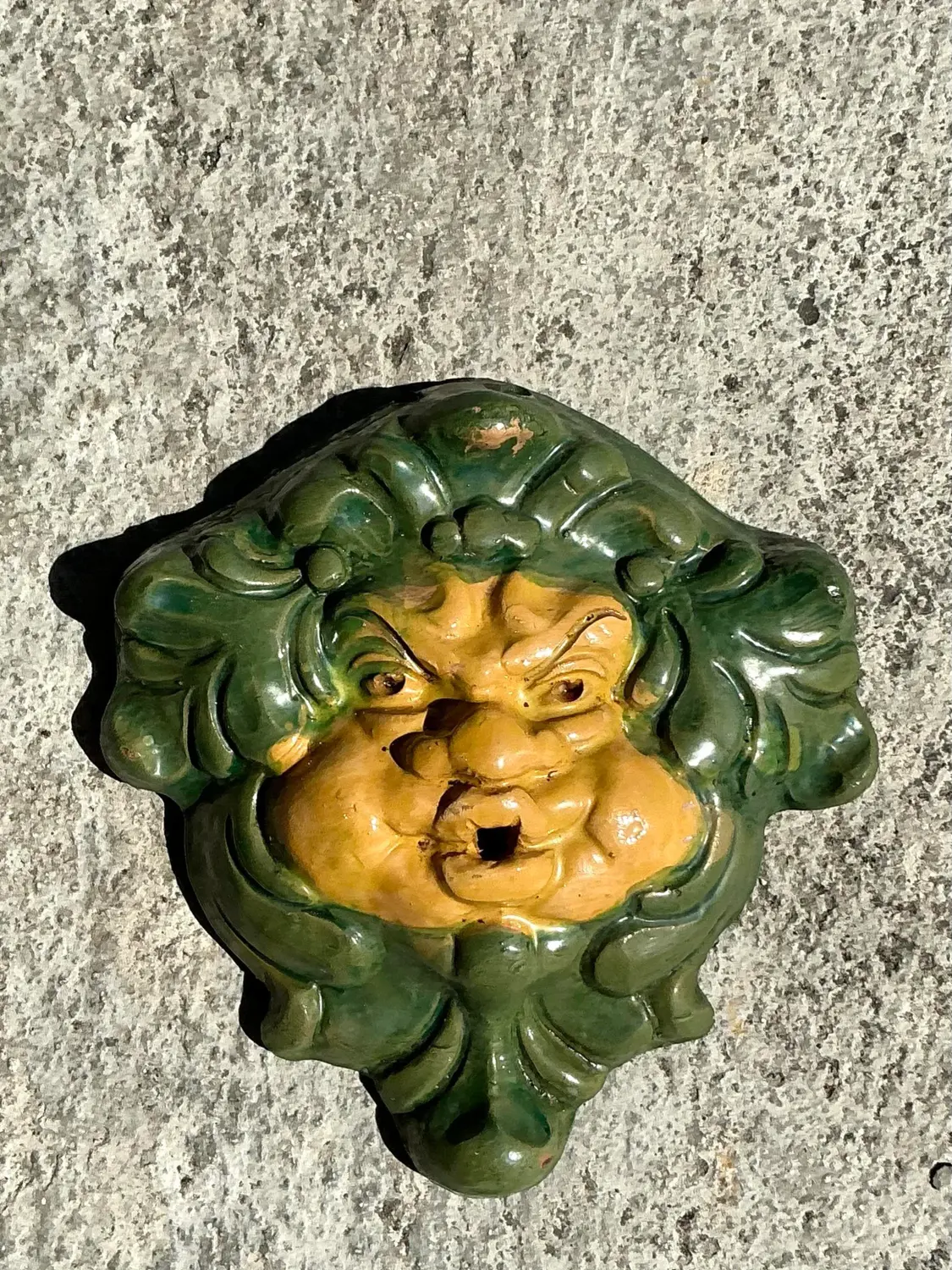 Vintage Regency Glazed Terracotta Face Sculpture - Top view