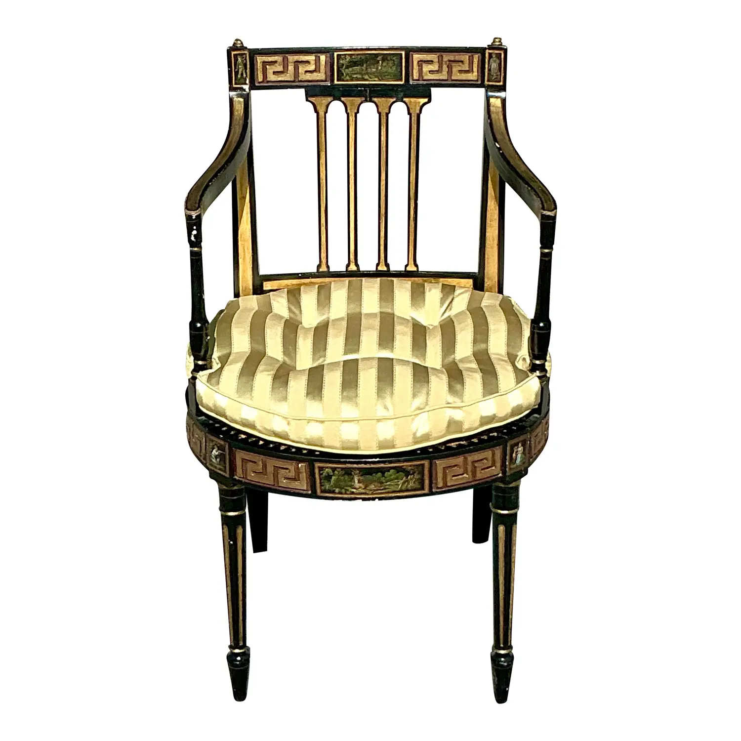 Vintage Regency Greek Key Hand Painted Cane Chair