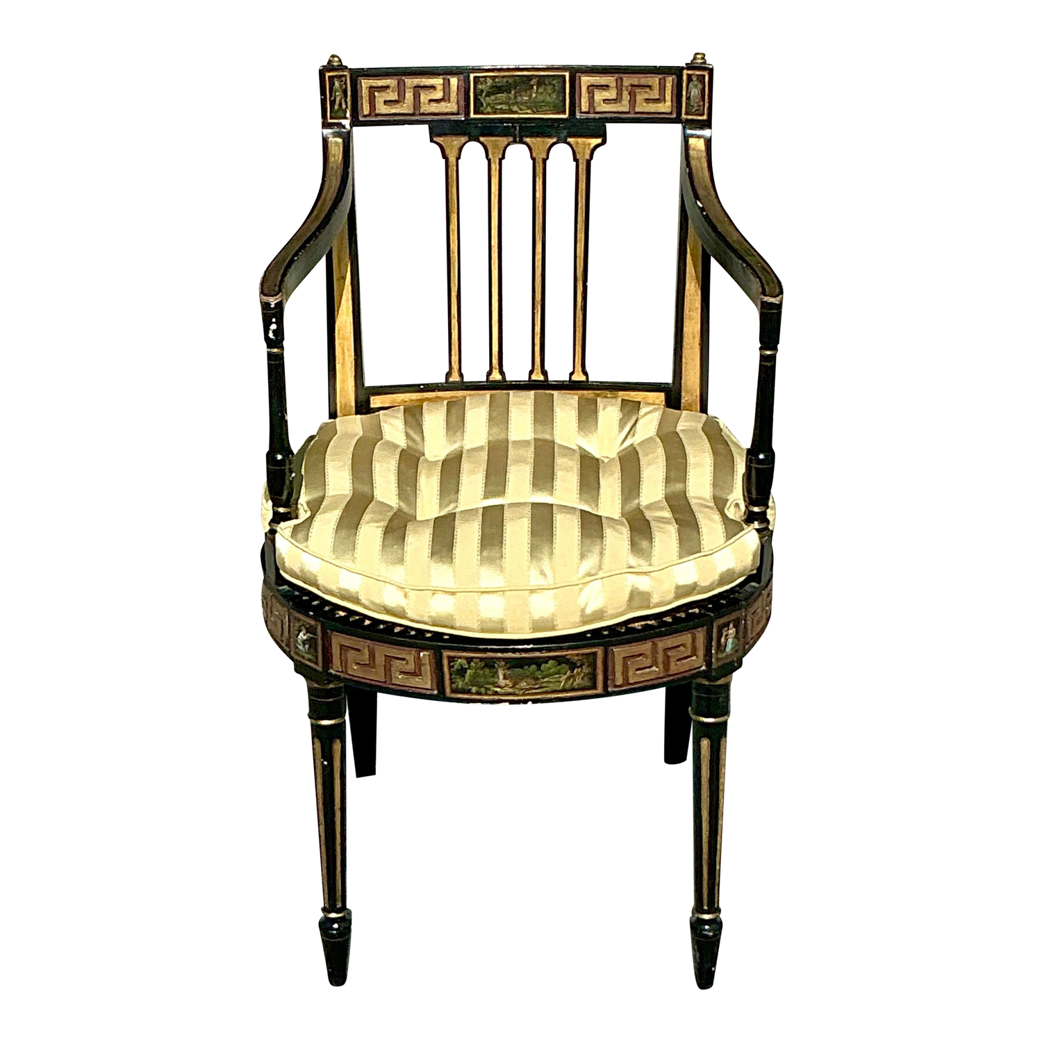 Vintage Regency Greek Key Hand Painted Cane Chair - Detail view