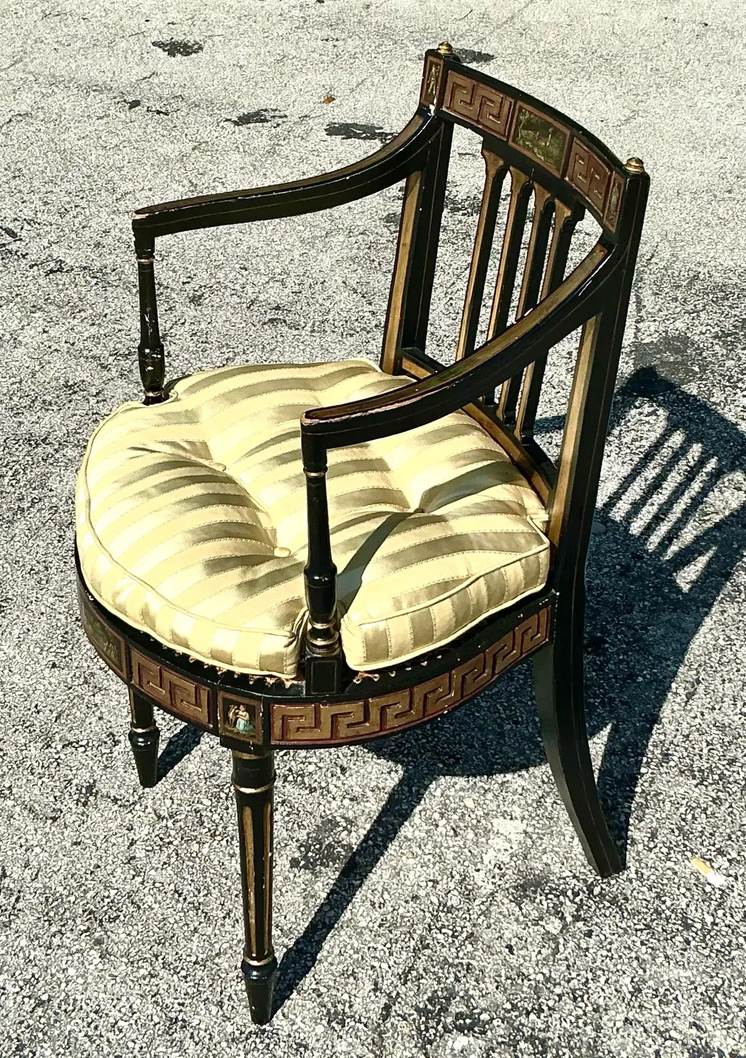 Vintage Regency Greek Key Hand Painted Cane Chair - Side view