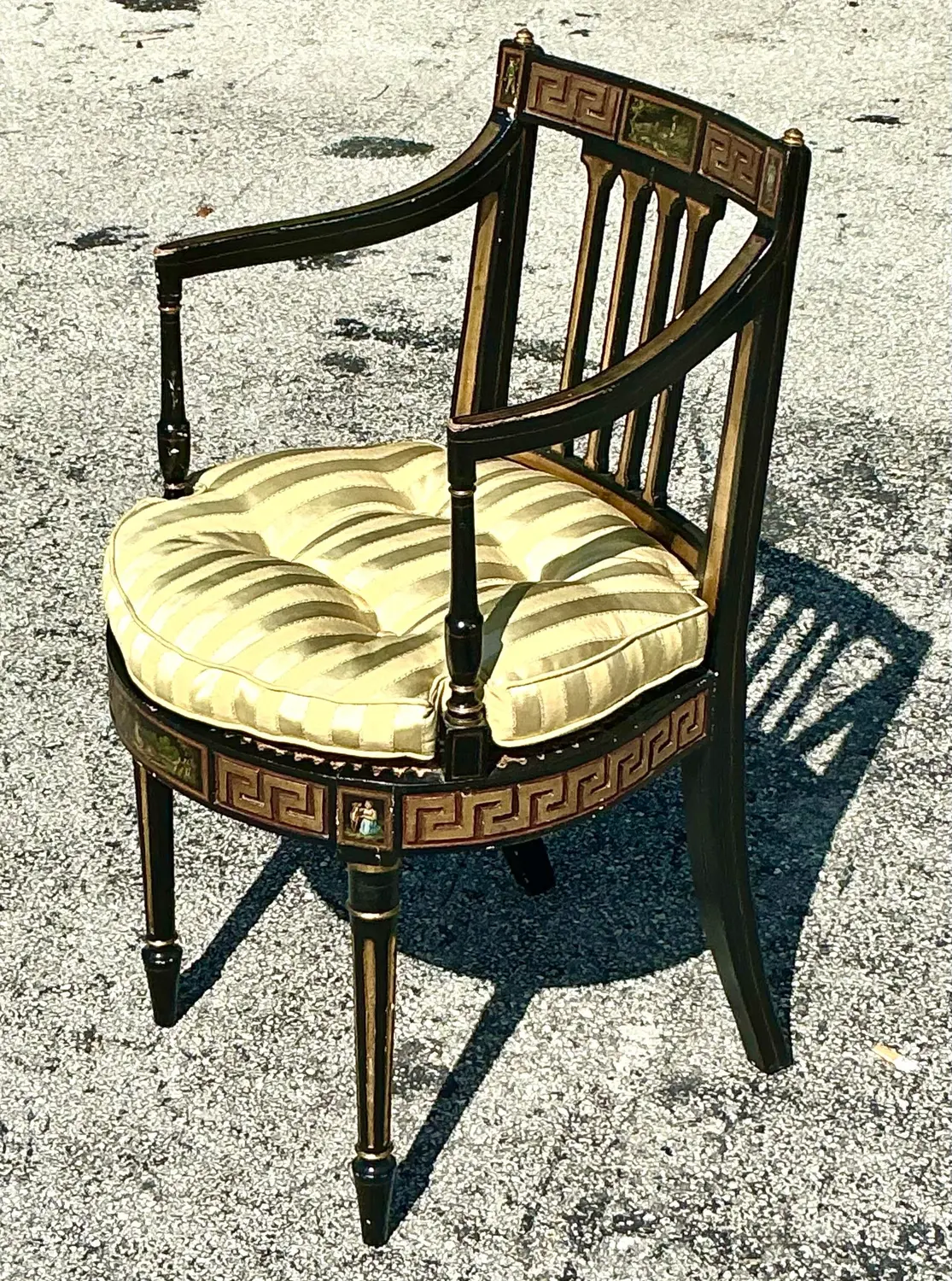 Vintage Regency Greek Key Hand Painted Cane Chair - Back view