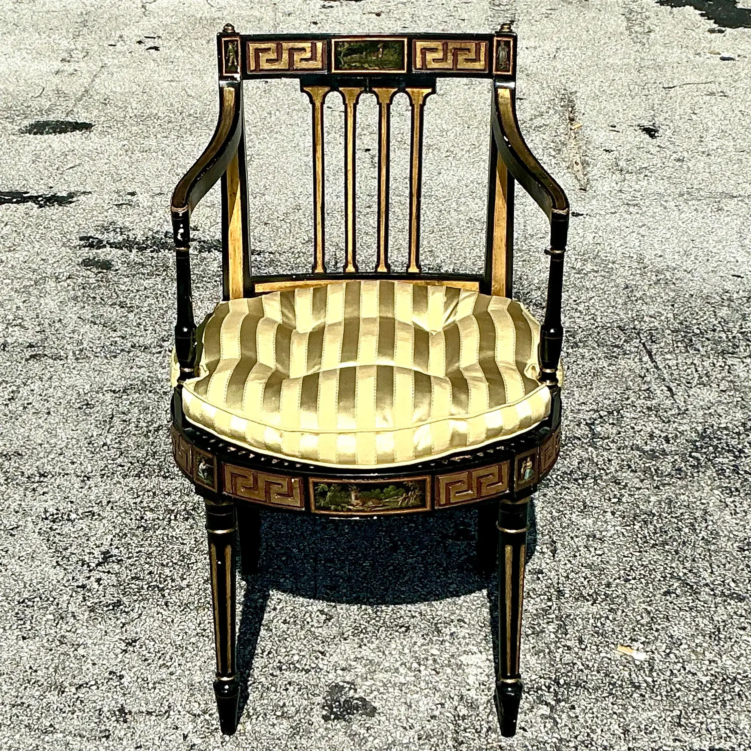 Vintage Regency Greek Key Hand Painted Cane Chair - Top view