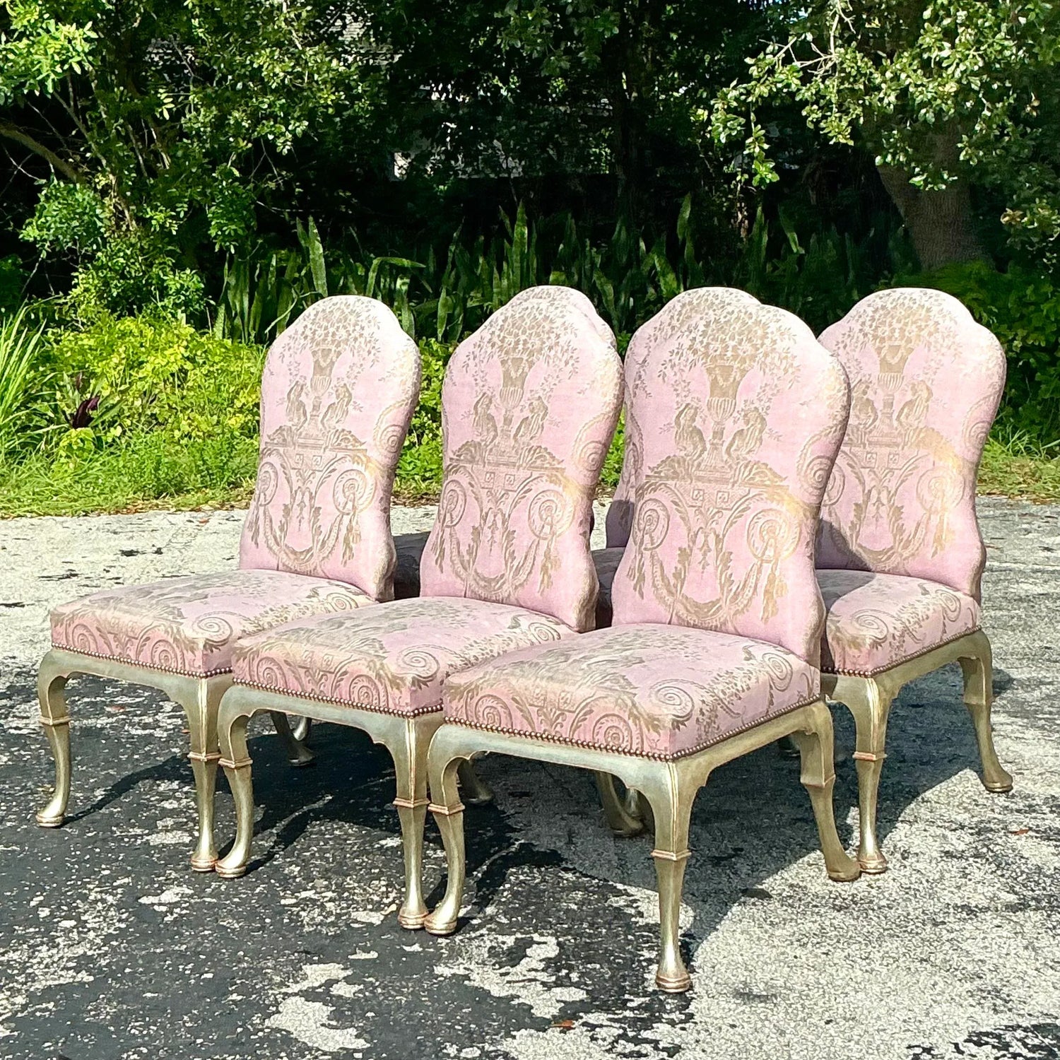Vintage Regency Gregorius Pineo Dining Chairs in Fortuny Upholstery - Set of 6 - Back view