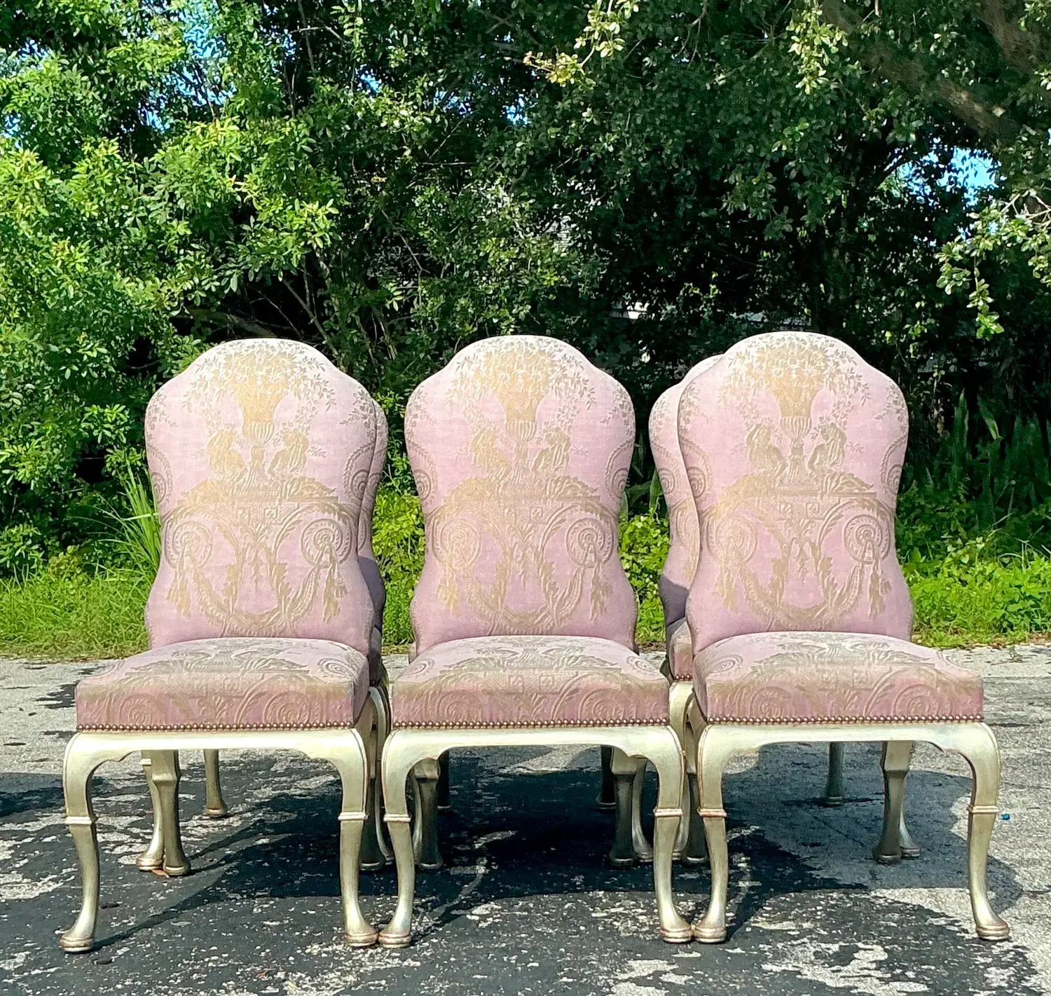 Vintage Regency Gregorius Pineo Dining Chairs in Fortuny Upholstery - Set of 6 - Top view