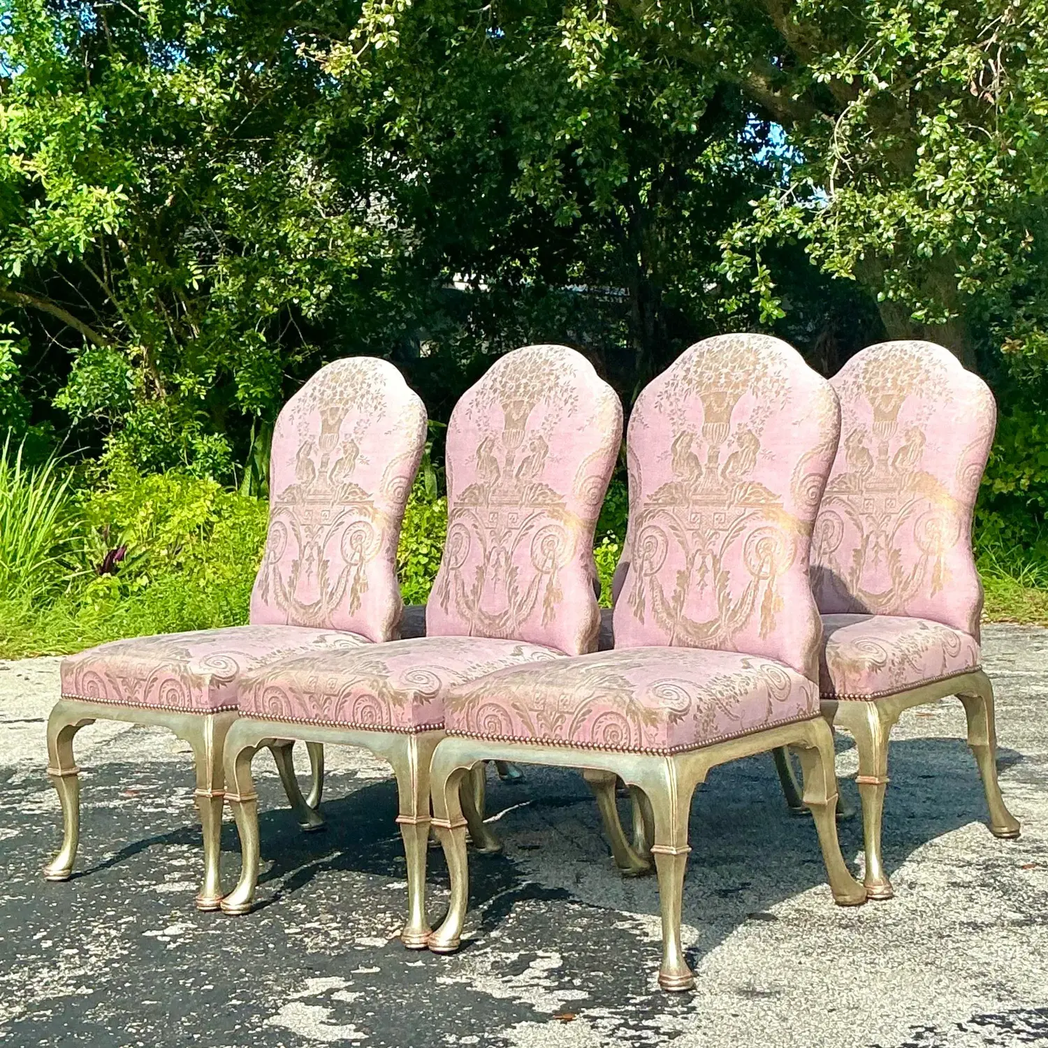 Vintage Regency Gregorius Pineo Dining Chairs in Fortuny Upholstery - Set of 6 - Detail view