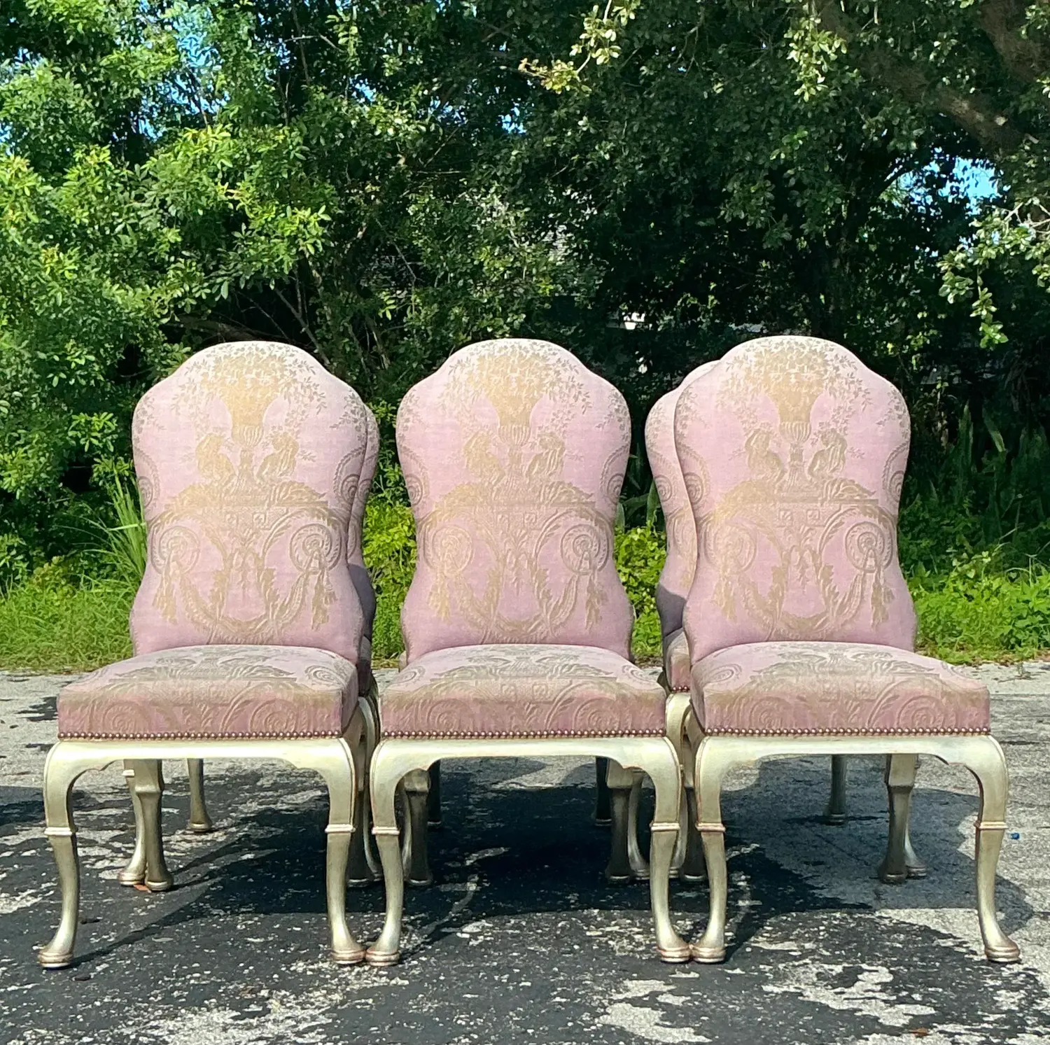 Vintage Regency Gregorius Pineo Dining Chairs in Fortuny Upholstery - Set of 6 - Side view