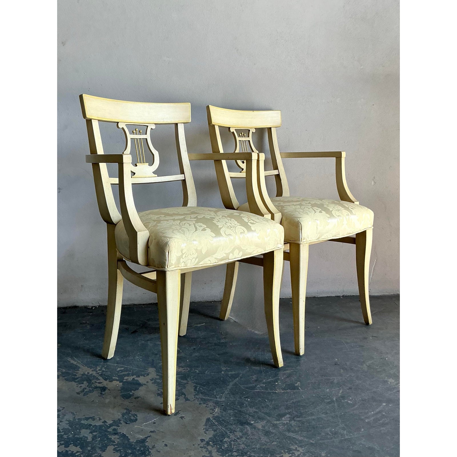 Vintage Regency Grosfeld House Lyre Back Klismos Chairs - A Pair - Side view