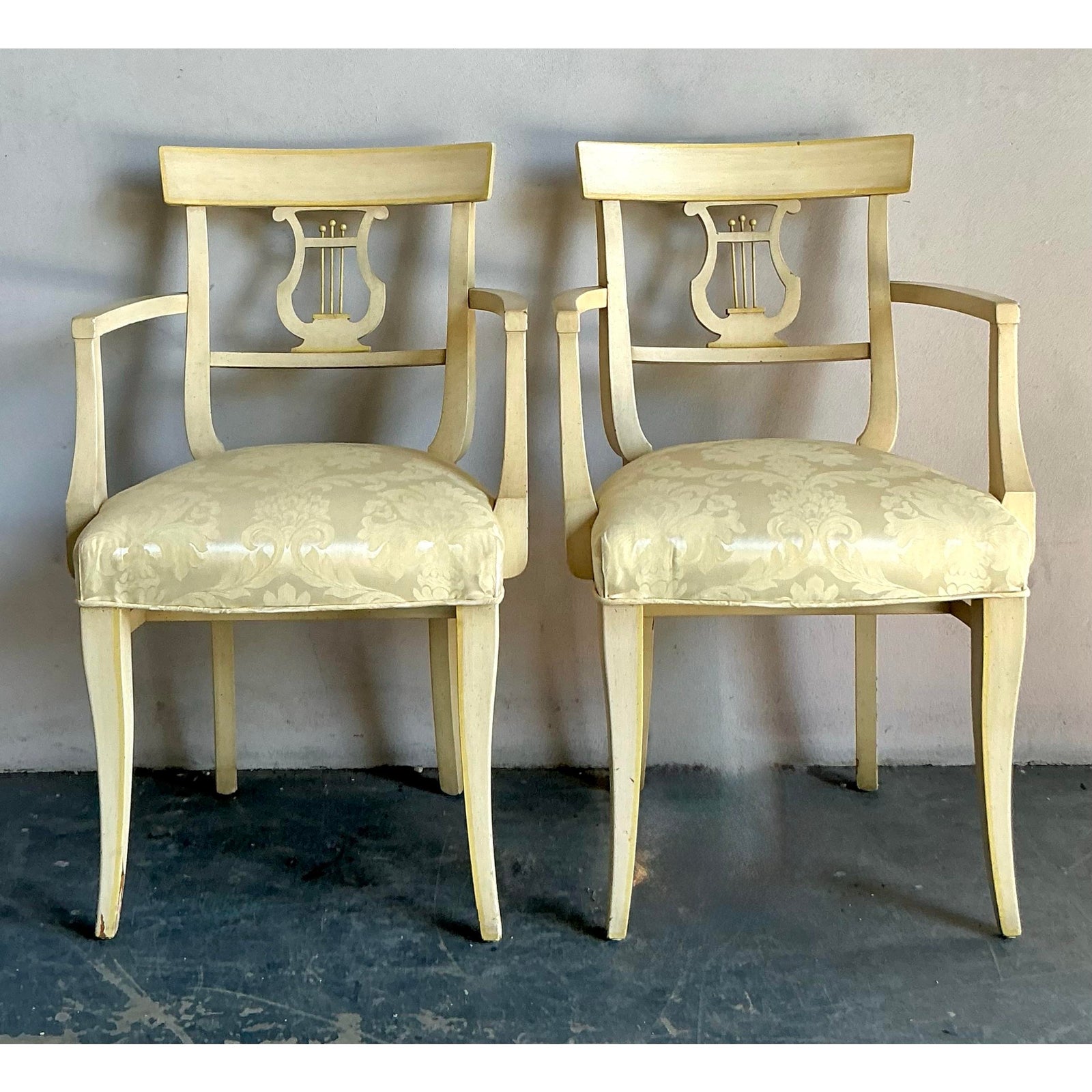 Vintage Regency Grosfeld House Lyre Back Klismos Chairs - A Pair - Detail view