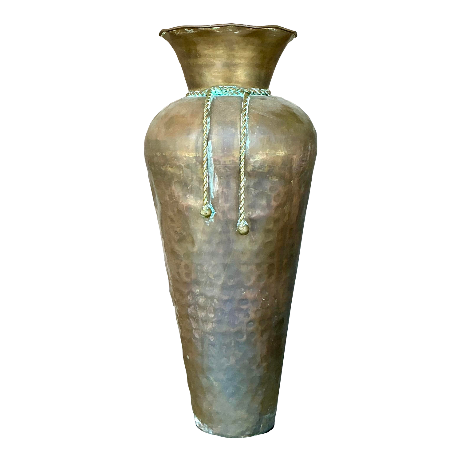 Vintage Regency Hammered Brass Tall Vase - Detail view