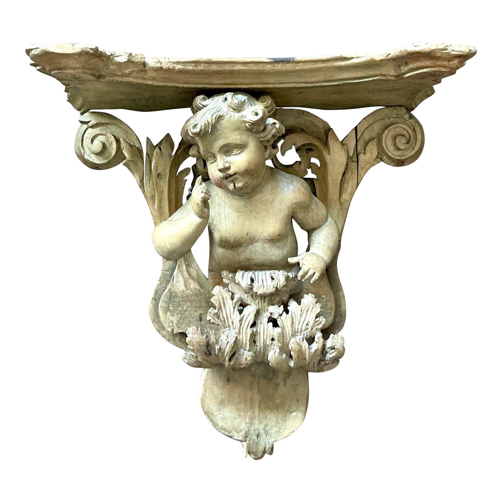 Vintage Regency Hand Carved Putti Bracket