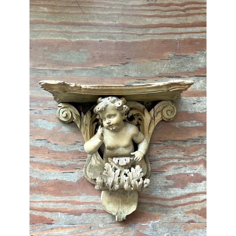 Vintage Regency Hand Carved Putti Bracket - Back view